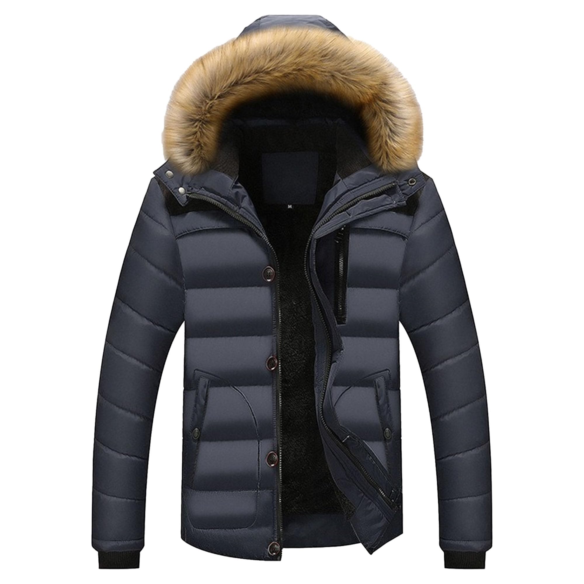 Giacca da uomo in pelliccia sintetica con cappuccio spessa imbottita giacca invernale da uomo impermeabile caldo parka casual abbigliamento esterno