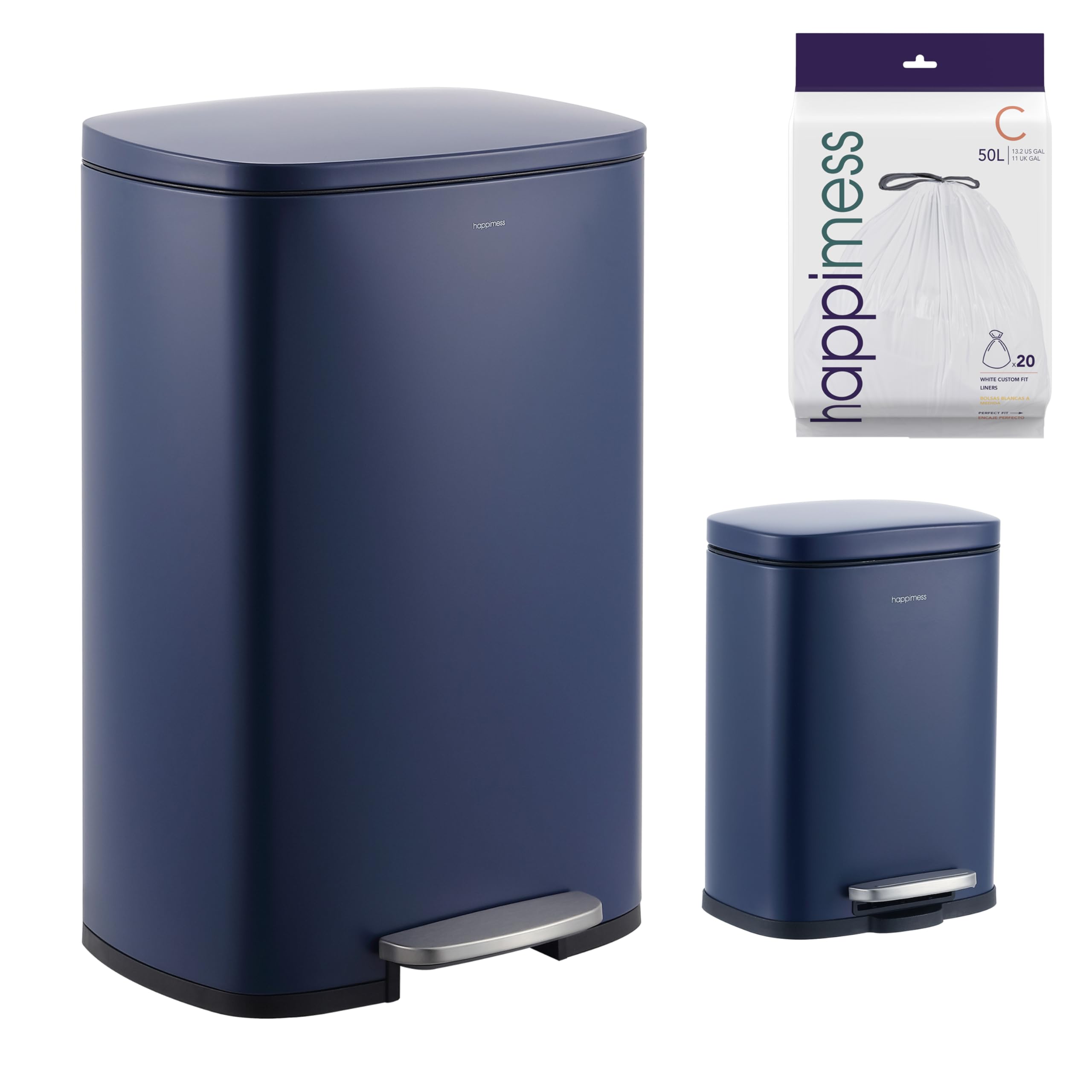 happimess Connor 2-Piece Iron Trash Can Denim Blue