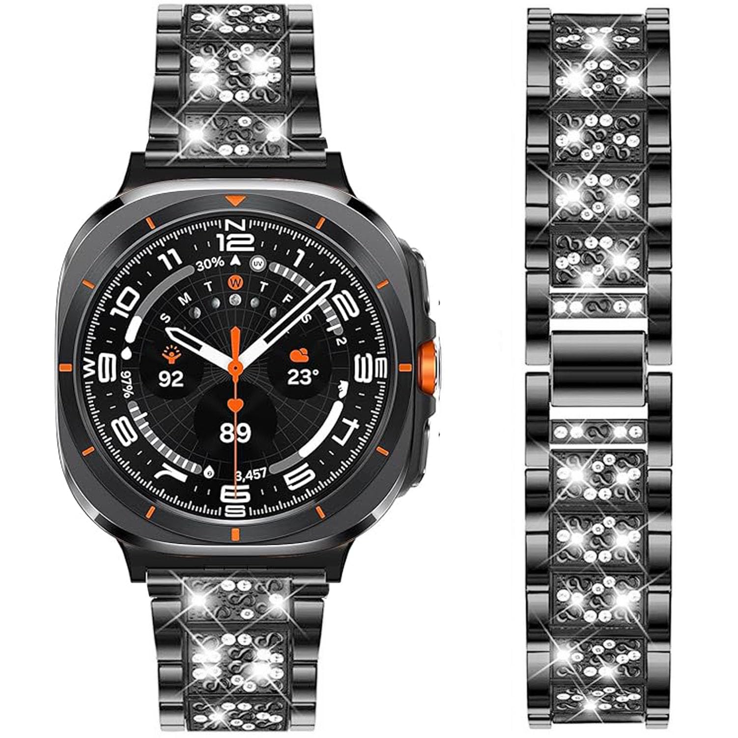 DEALELE Bands Compatible with Samsung Galaxy Watch 7 Ultra (47mm), Bling Rhinestone Diamond Metal Replacement Strap for Women Men