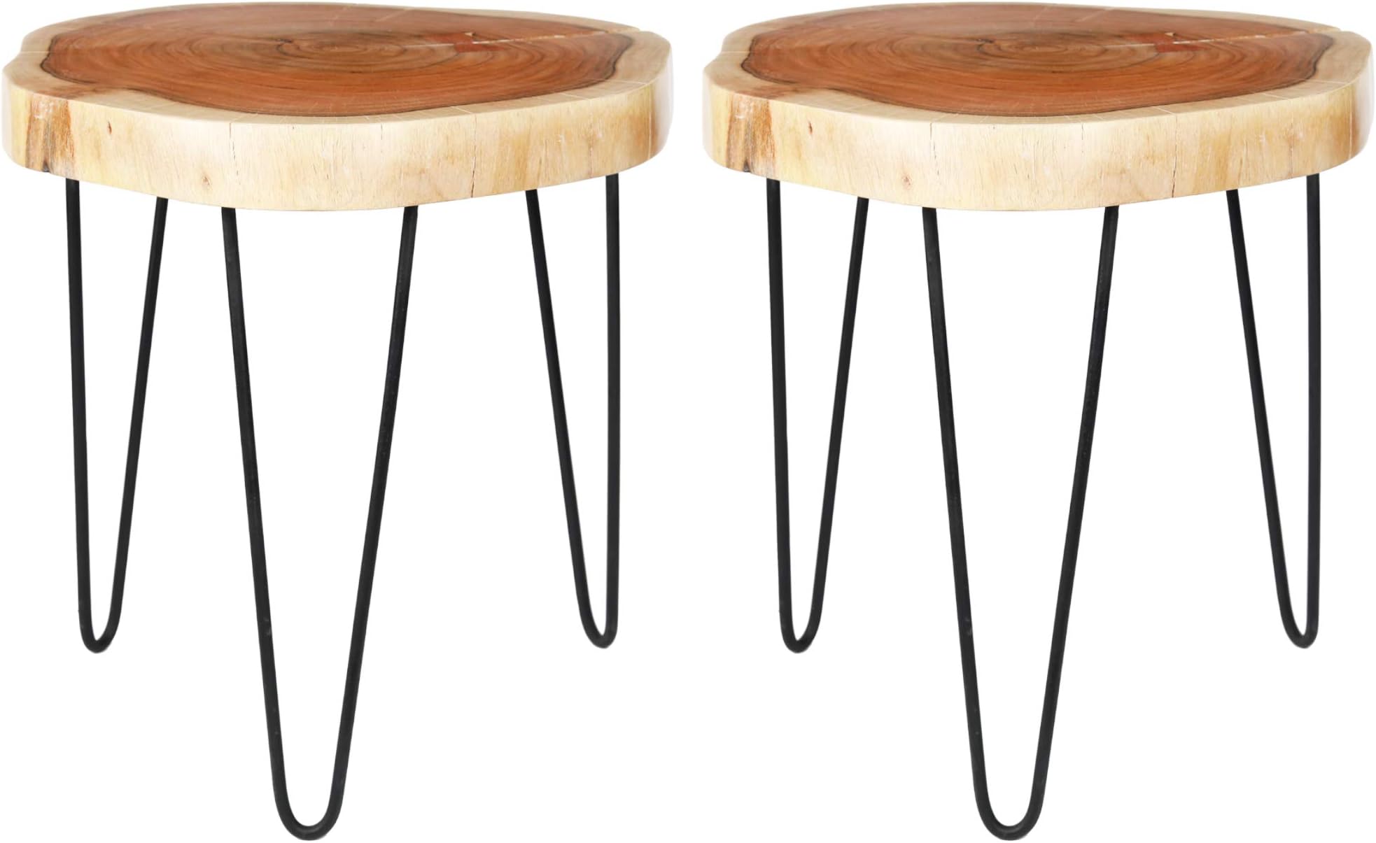 DECORINY IntradeGlobal Acacia Wood Live Edge Stool with Hairpin Legs, Natural Edge End Table,Wood Accent Side Table, Nightstand, Plant Stand 21.5" Tall