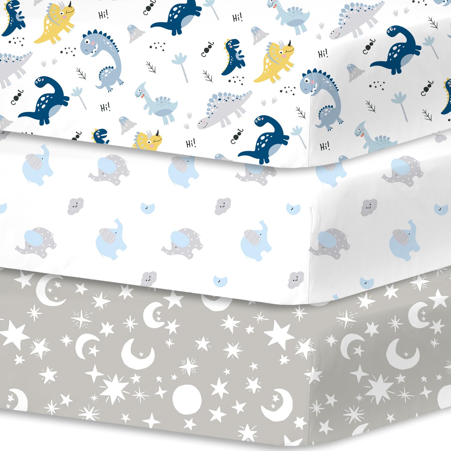 Little Grape Land 3 Pack Baby Cot Sheets 120 x 60 cm Fitted, Ultra Soft Breathable Microfiber Cot Bed Fitted Sheets