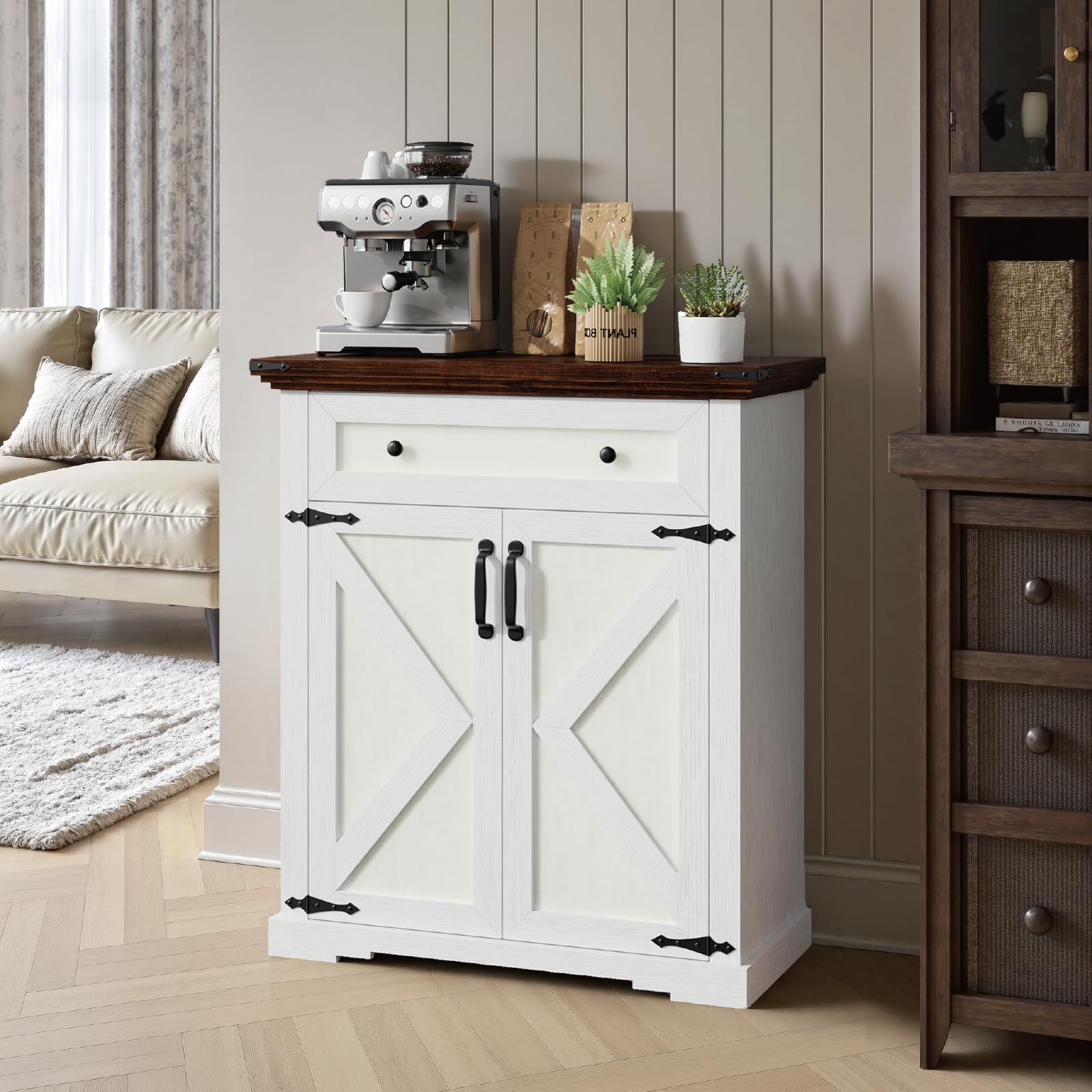 EOSVALO Küchenschrank, Sideboard mit Schubladen, Aufbewahrungsschrank mit Türen, Buffetschrank mit Verstellbarem Fachboden für Flur, Wohnzimmer, Esszimmer, 70,1 x 34 x 80 cm