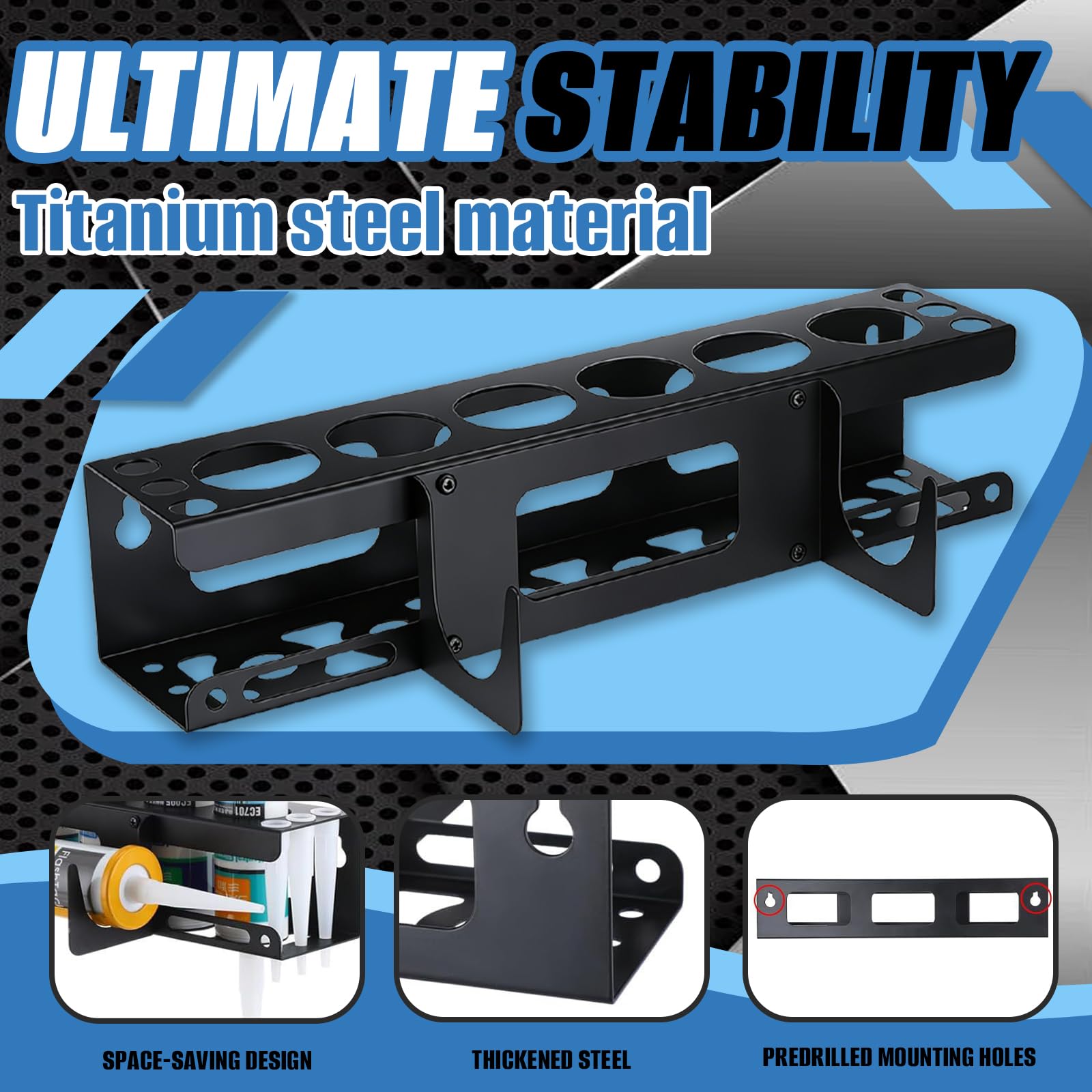 Silikonhalter, 2PCS Silikonkartuschenhalter Metall Wandregal Multifunktional Spraydosenhalter Handkartuschenregal mit 2 Haken Werkstatt Halterung für Kartuschen 6 Schlitzen für Zuhause Garage