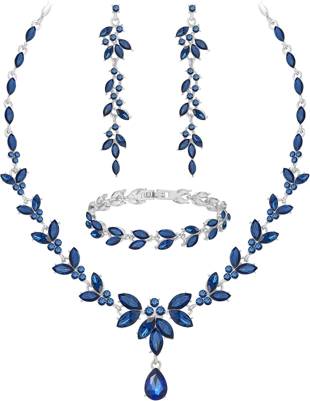Wedding Jewelry Sets for Bride Bridesmaid Bridal Jewelry Set for Women Wedding Crystal Necklace Earrings Bracelet Set for Party Prom Jewelry