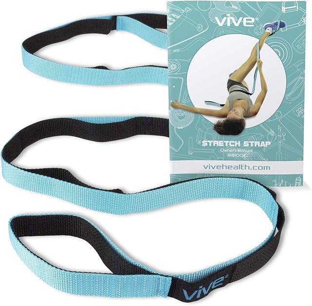 Vive Stretch Strap - Leg Stretch Band to Improve Flexibility - Stretching Out Yoga Strap - Exercise and Physical Therapy Belt for Rehab, Pilates, Dance and Gymnastics with Workout Guide Book