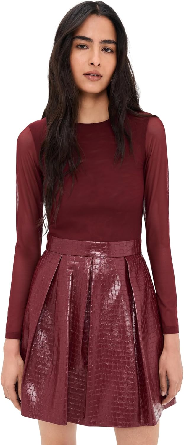 alice + olivia Women's Chara Faux Croc Pleated Party Dress