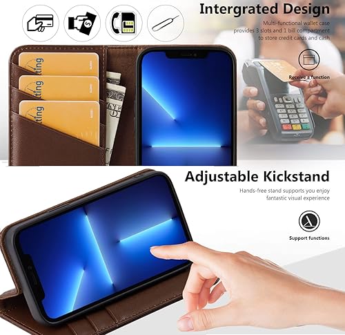 Miniatura 3 de VISOUL Funda tipo cartera para iPhone 13 Pro, funda magnética de piel de fibra de carbono con tarjetero para hombres y mujeres, funda con tapa con