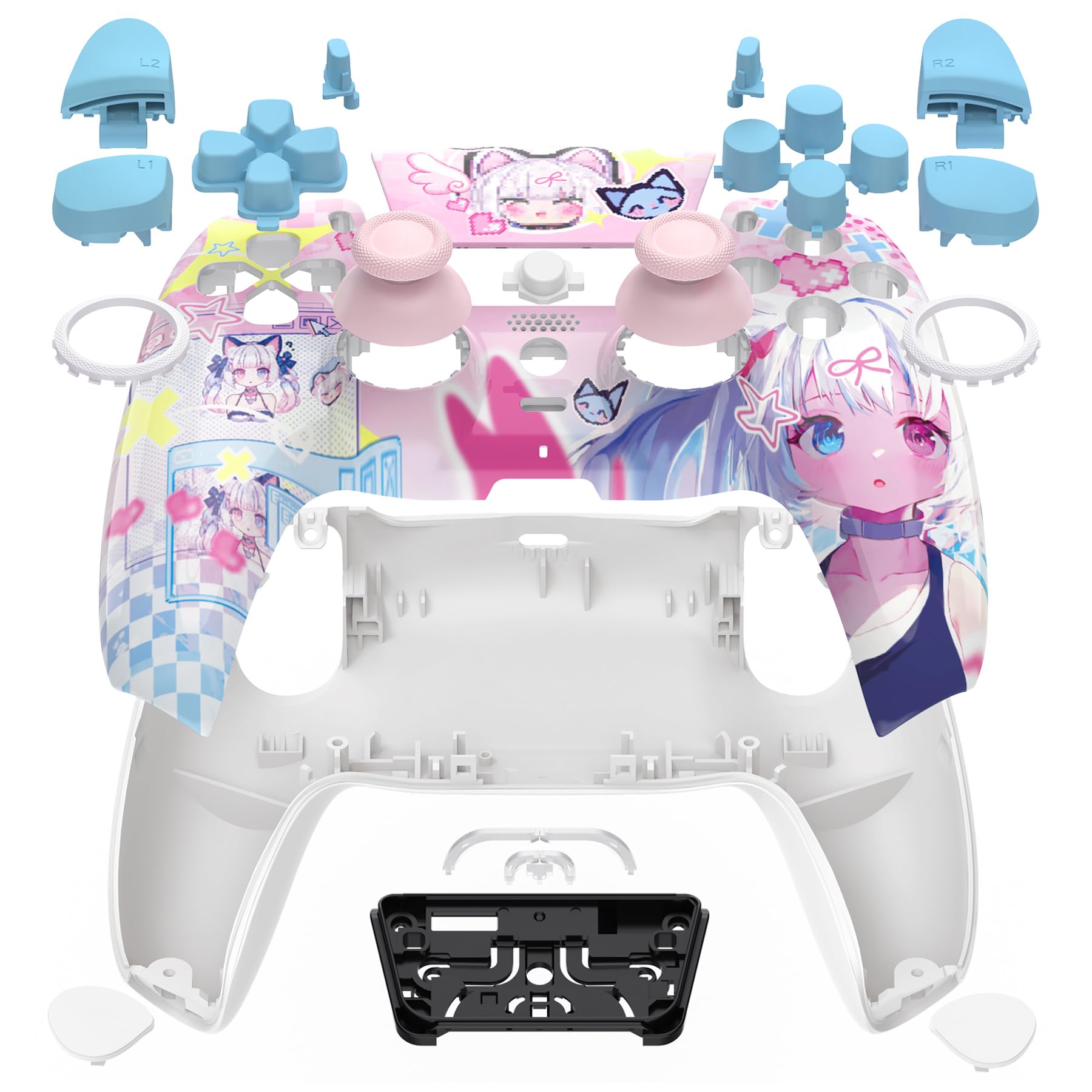 eXtremeRate Luna Cover Tasti Ricambio per ps5 Joystick BDM-030/040/050,Shell Complete Ridisegnate per ps5 Controller,Pulsanti Set Levette Analogiche&Cacciavite-MeWoow