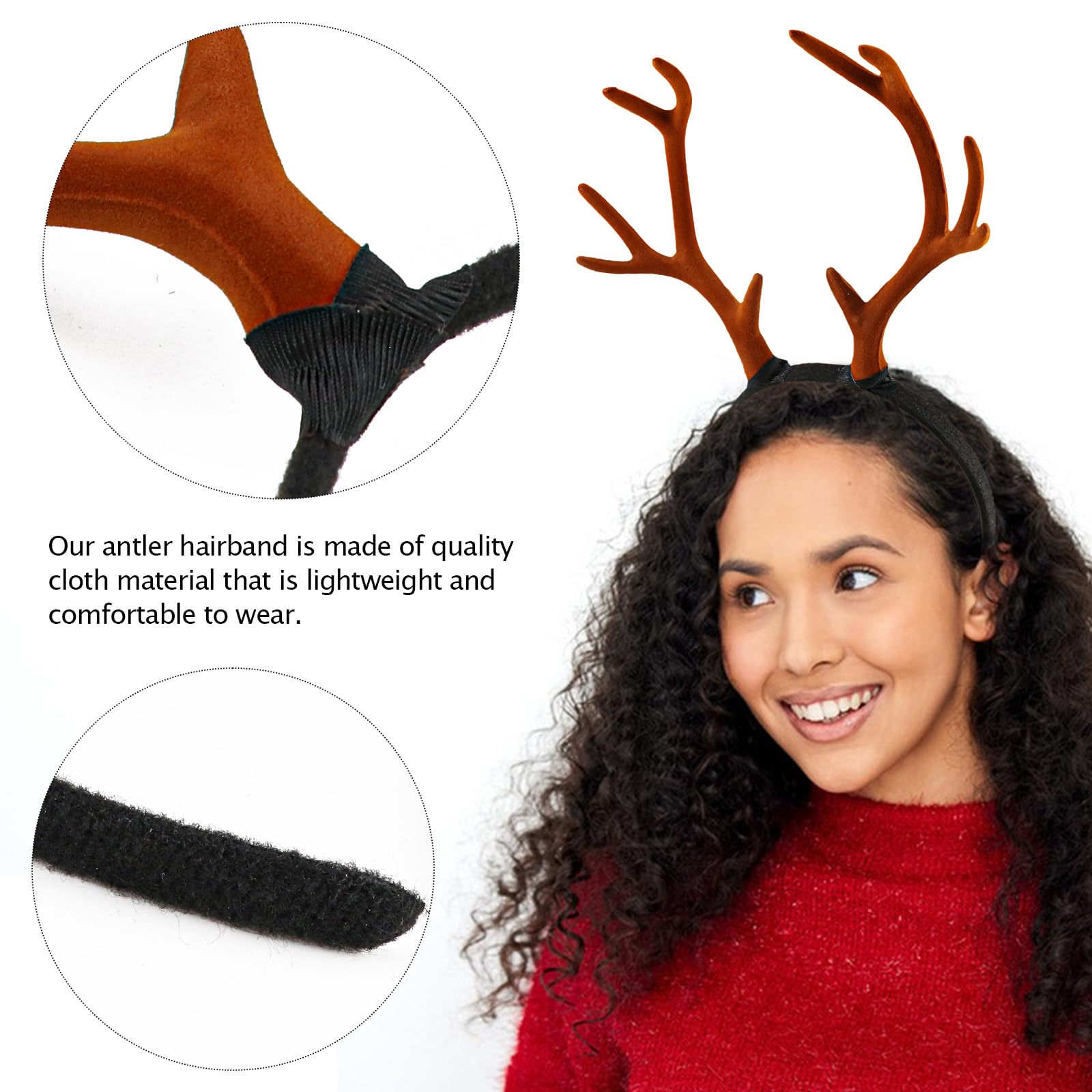 Qerutk Adjustable Deer Antlers Headband, Reindeer Antlers-headband, Large Antler-ears Hairband, Plush Reindeer-Headband - Image 3