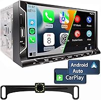 Vista 1 de 7 Inch Double Din Car Stereo Support Apple CarPlay Android Auto Mirror Link Capacitive Touchscreen Monitor Car Play Radio with Bluetooth 5.0, FM