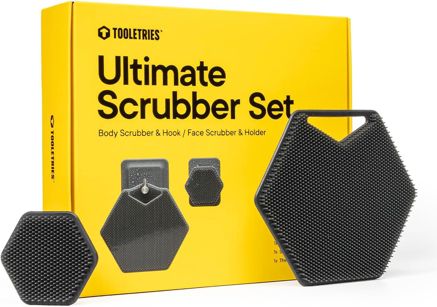 The Ultimate Scrubber Set - with 2X Scrubbers & Holders - Silicone Toiletry Organizer, Shower & Bathroom Accessory - Features Silicone-Grip Technology, Removable & Reusable - Charcoal