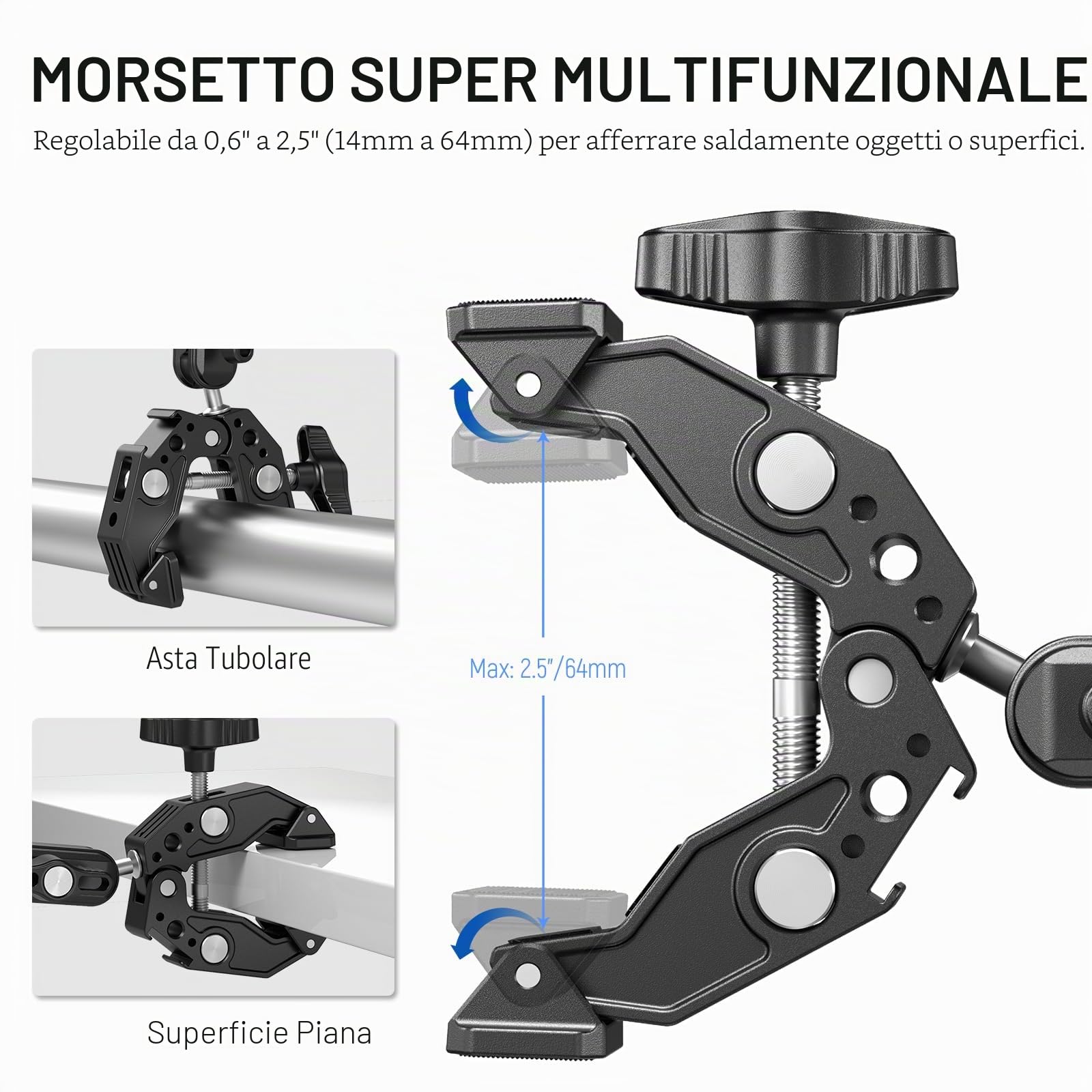 NEEWER Doppia Super Clamp Supporto per Fotocamera, Braccio Magico a 2 Teste Sferiche, Slitte Fredde, Supporto per Action Camera/Luce LED per Aste da Scrivania Compatibile con SmallRig GoPro DJI,UA036