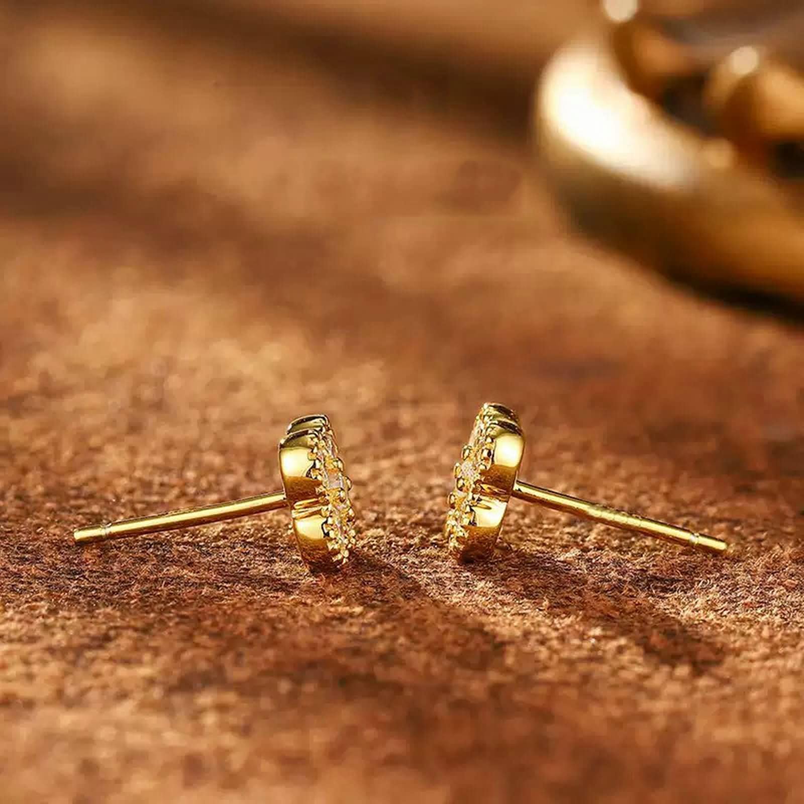 9K / 14K / 18-karatowe żółte złoto kolczyki ślubne dla kobiet, kwiat z diamentem 2,5 mm, damskie kolczyki sztyfty w kolorze złotym