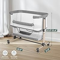 Vista 2 de Cowiewie Bassinet Bedside Sleeper, Portable, Breathable, Adjustable Baby Bedside Bassinet for Peaceful Nights, Grey