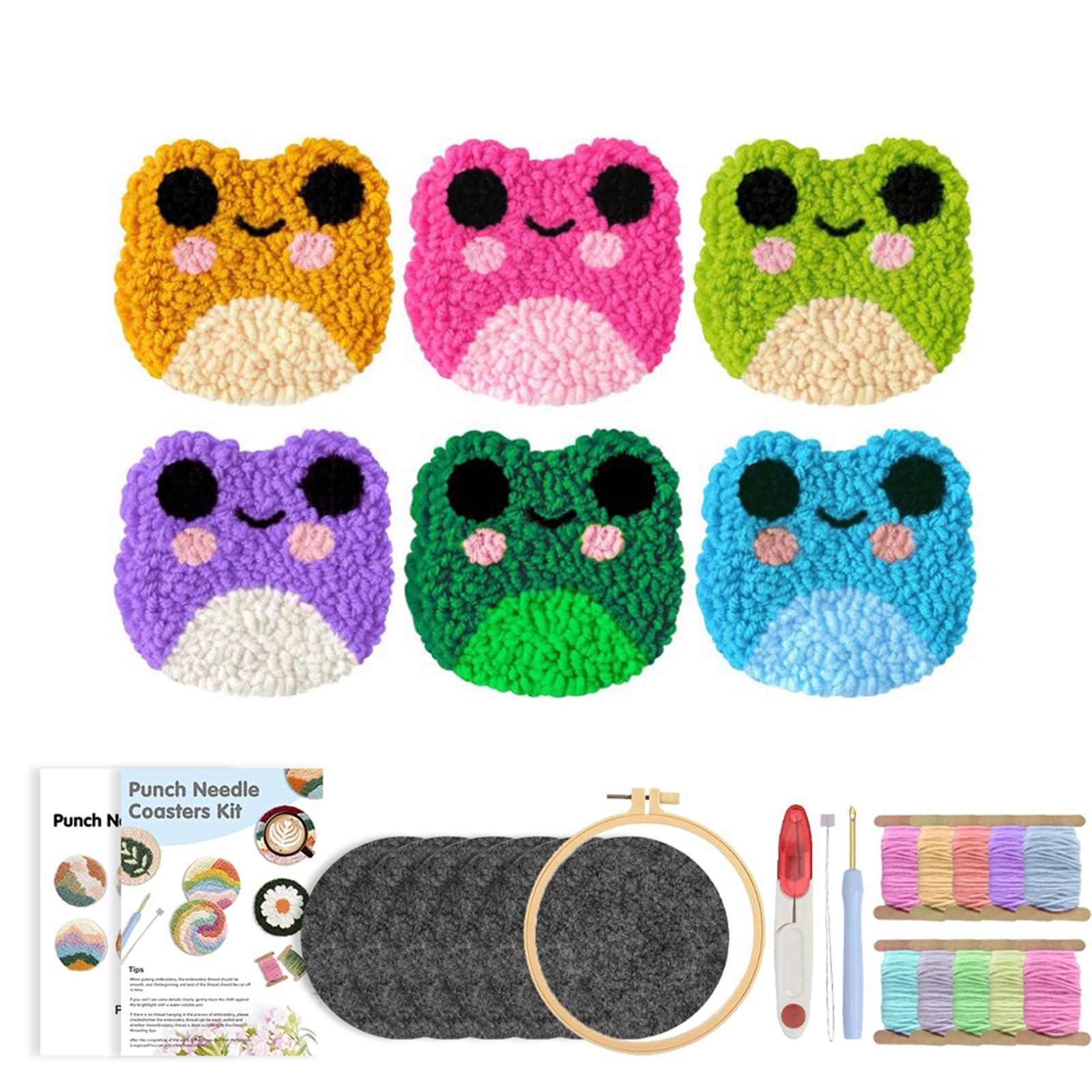 1set Colorful Animal Punch Needle Embroidery Kit With Coasters Mixed Colors For Beginners for DIY(Color5)