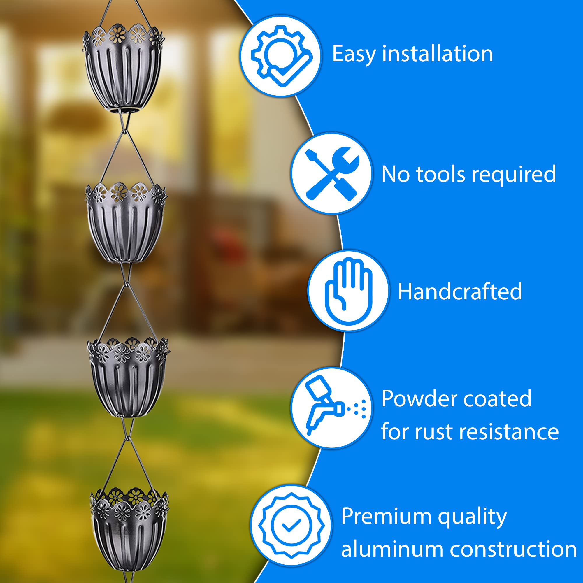 Rain Chains For Gutters For Heavy Rain 8.5 Ft Black Aluminum Rain Chain ...