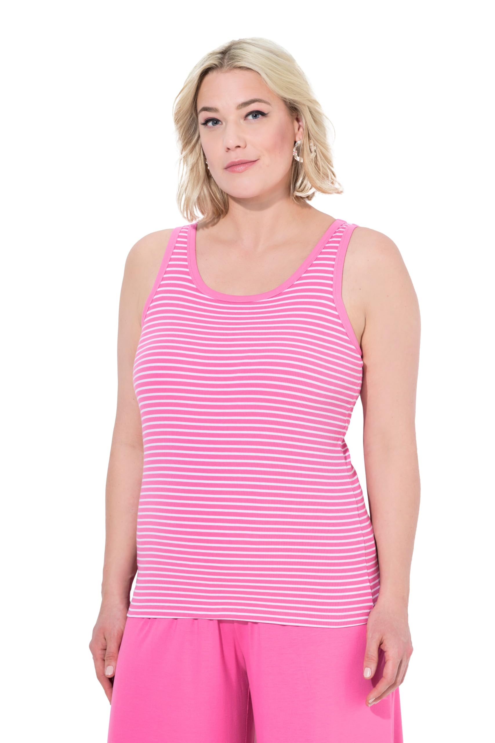 Ulla Popken Damen große Größen Übergrößen Plus Size BH-Top, Streifen, Rundhals, ärmellos, eingearbeiteter BH 838317