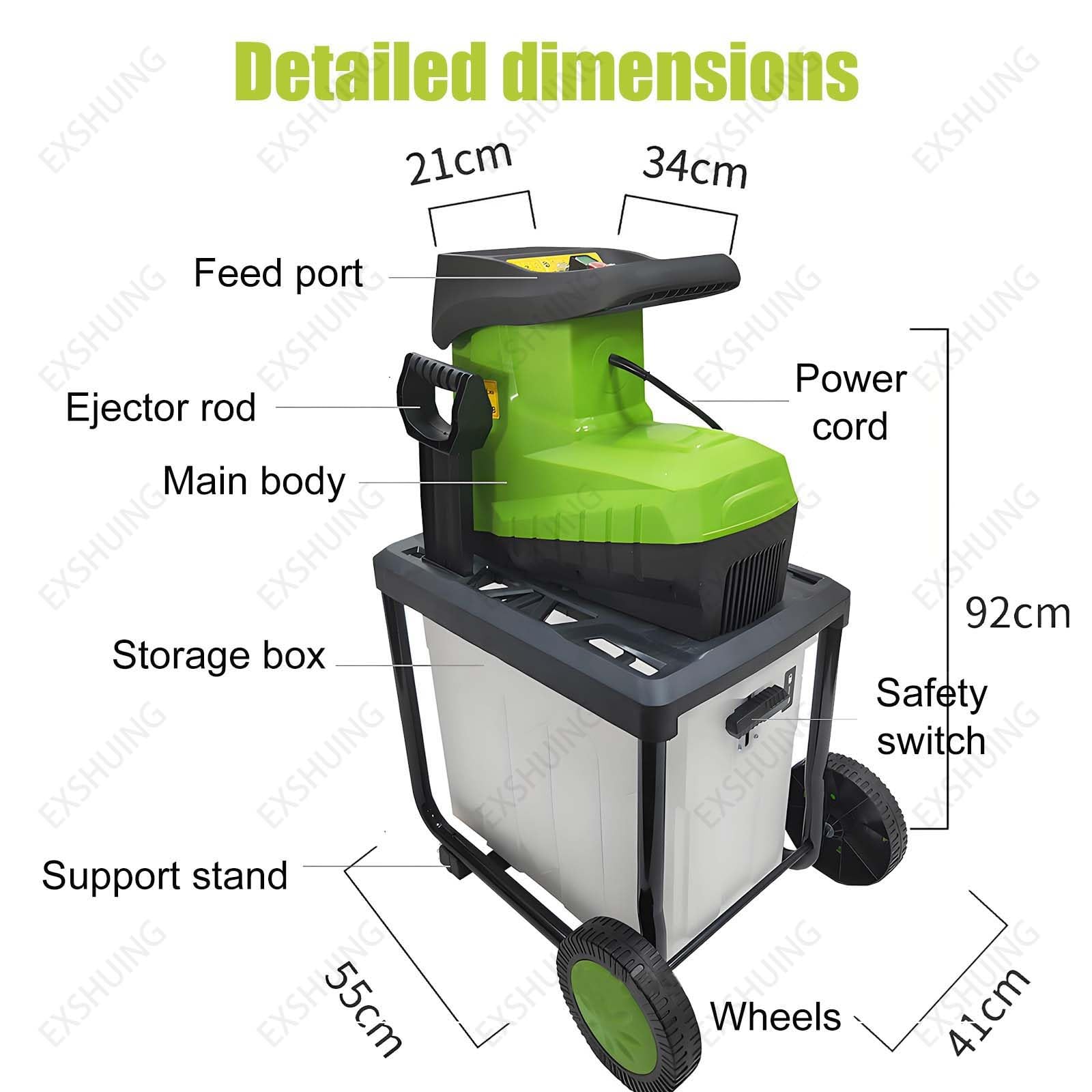 Trituradora De Ramas Y Madera, Biotrituradora Eléctrica De Jardín De 2800 W Con Capacidad De Corte De 45 Mm, Bolsa Extraíble De 60 L, Cuchillas Reversibles Y Sistemas De Seguridad