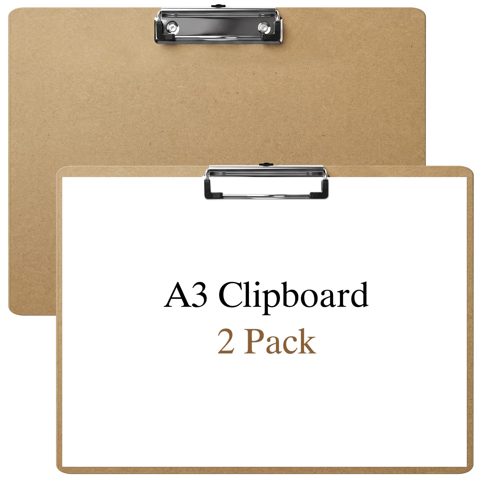 Woobroo 2 Pcs A3 Clipboard - 44×33cm MDF Board with Low Profile Clip Suitable for Painting, Sketching and Writing