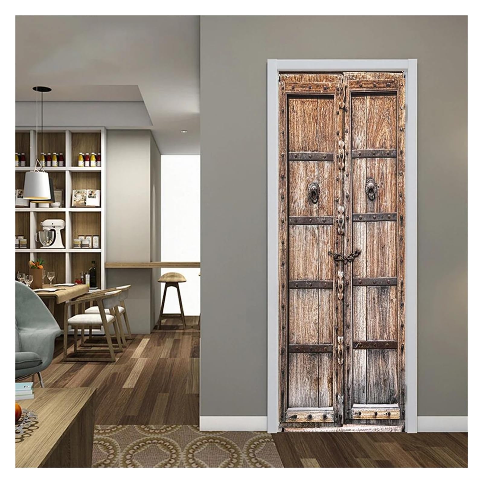 Stickers muraux vintage 77x200cm en PVC imperméable pour décoration de porte