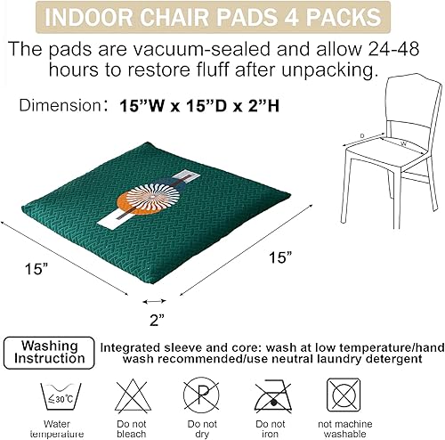 Miniatura 3 de Cojines para sillas de comedor, paquete de 4, cojines para sillas de cocina, cojines en forma de U, Cojines para sillas (15 pulgadas, verde)