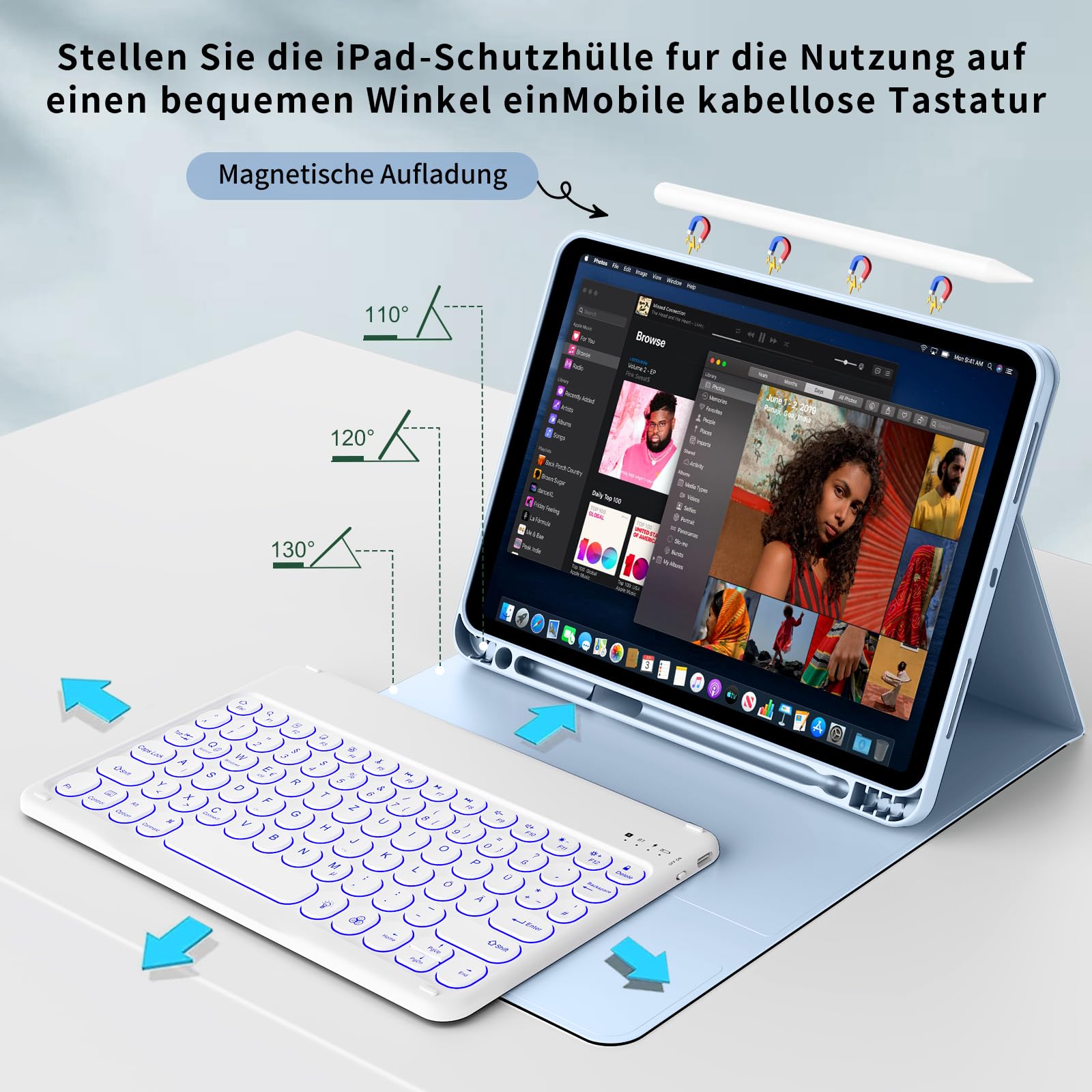 Aoub IPad Air Tastatur Hülle - 7 Farben Beleuchtung Für IPad Air 11 Zoll 2024/2025