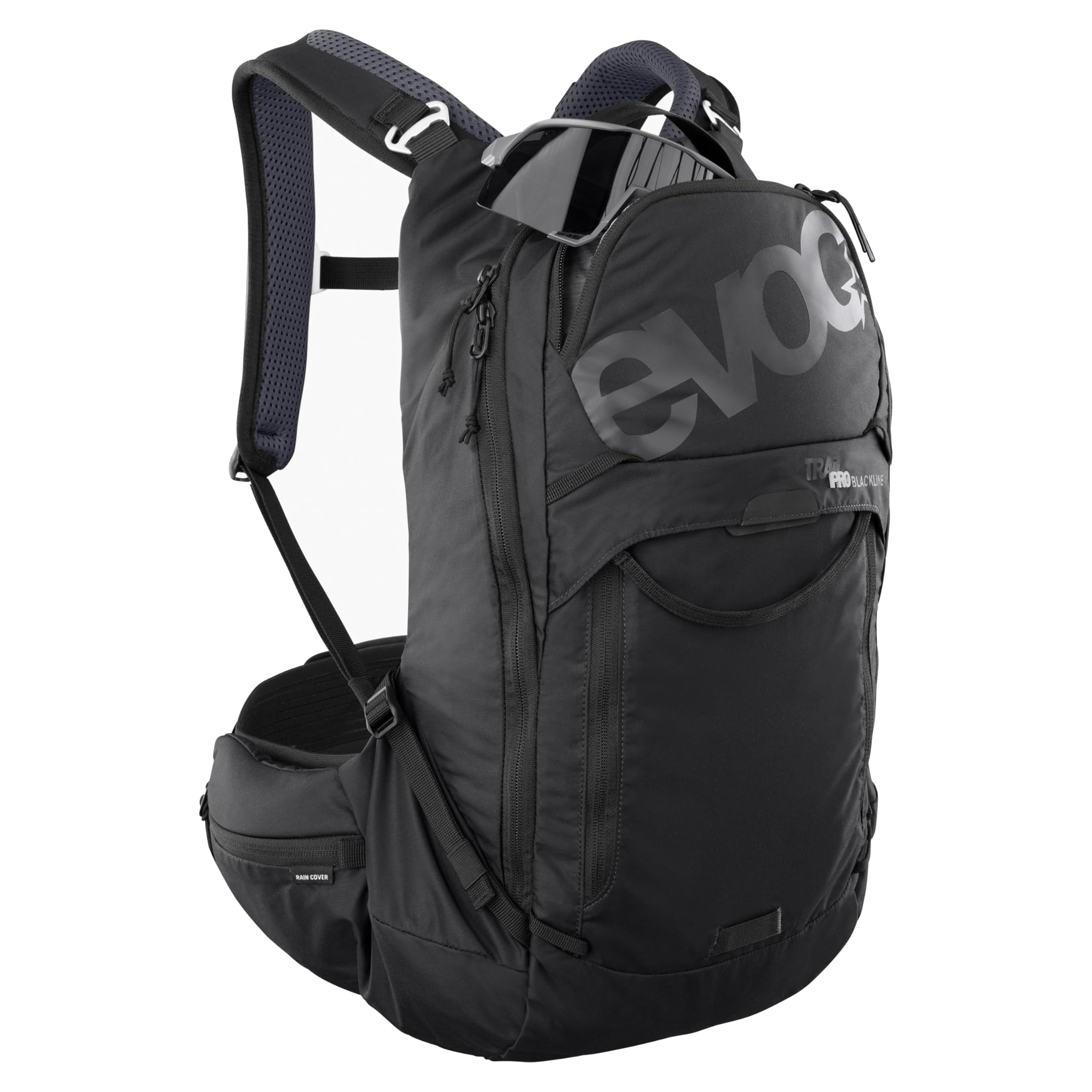 EVOC TRAIL PRO BLACKLINE 16 Sac à dos de protection (sac à dos léger avec protection dorsale, compartiment pour poche à eau inclus, ajustement optimal, L/XL), Noir