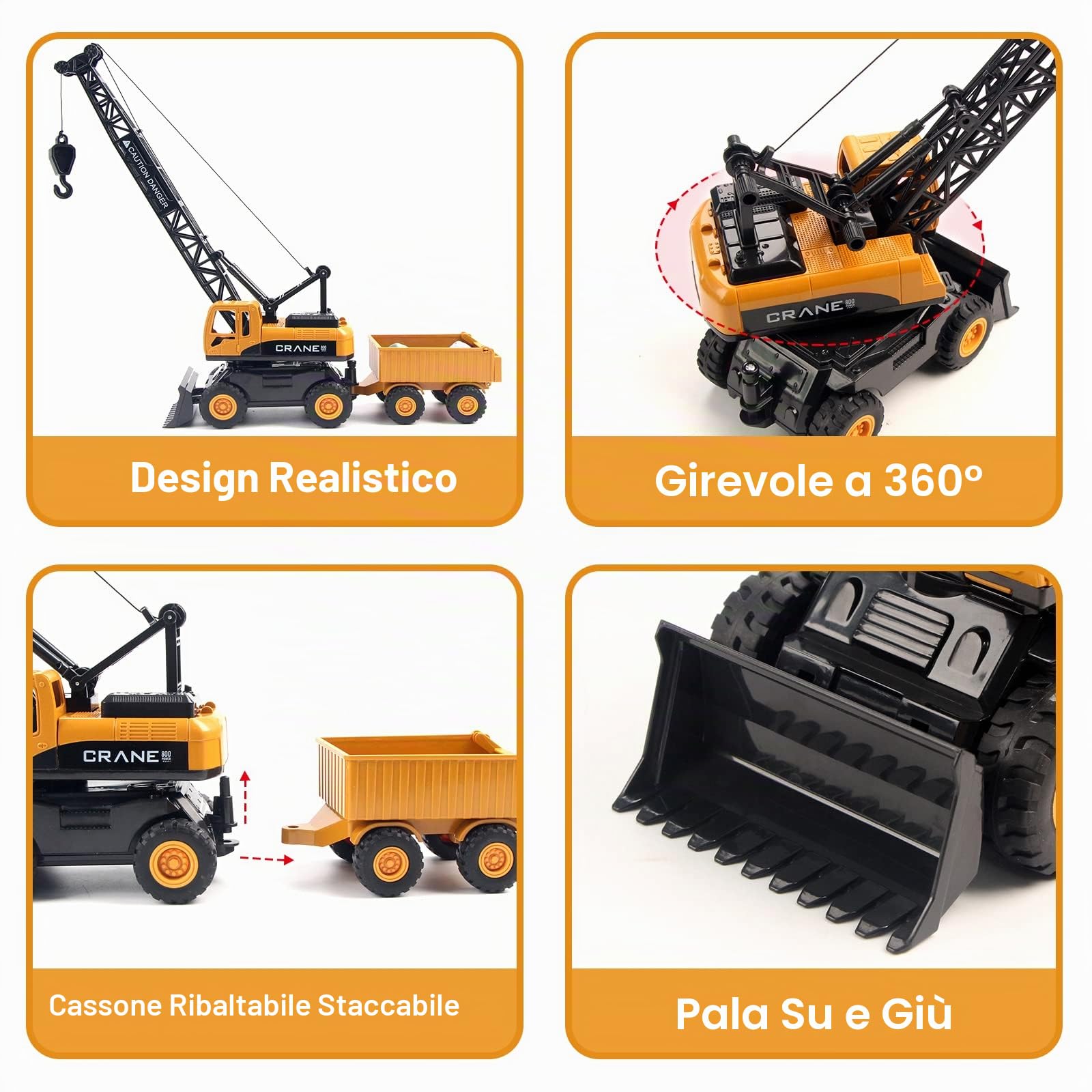 Gru Giocattoli Autocarro da Costruzione Veicolo Ingegneria con rimorchio Strada Segni Regalo di compleanno per bambini Ragazzi Ragazze