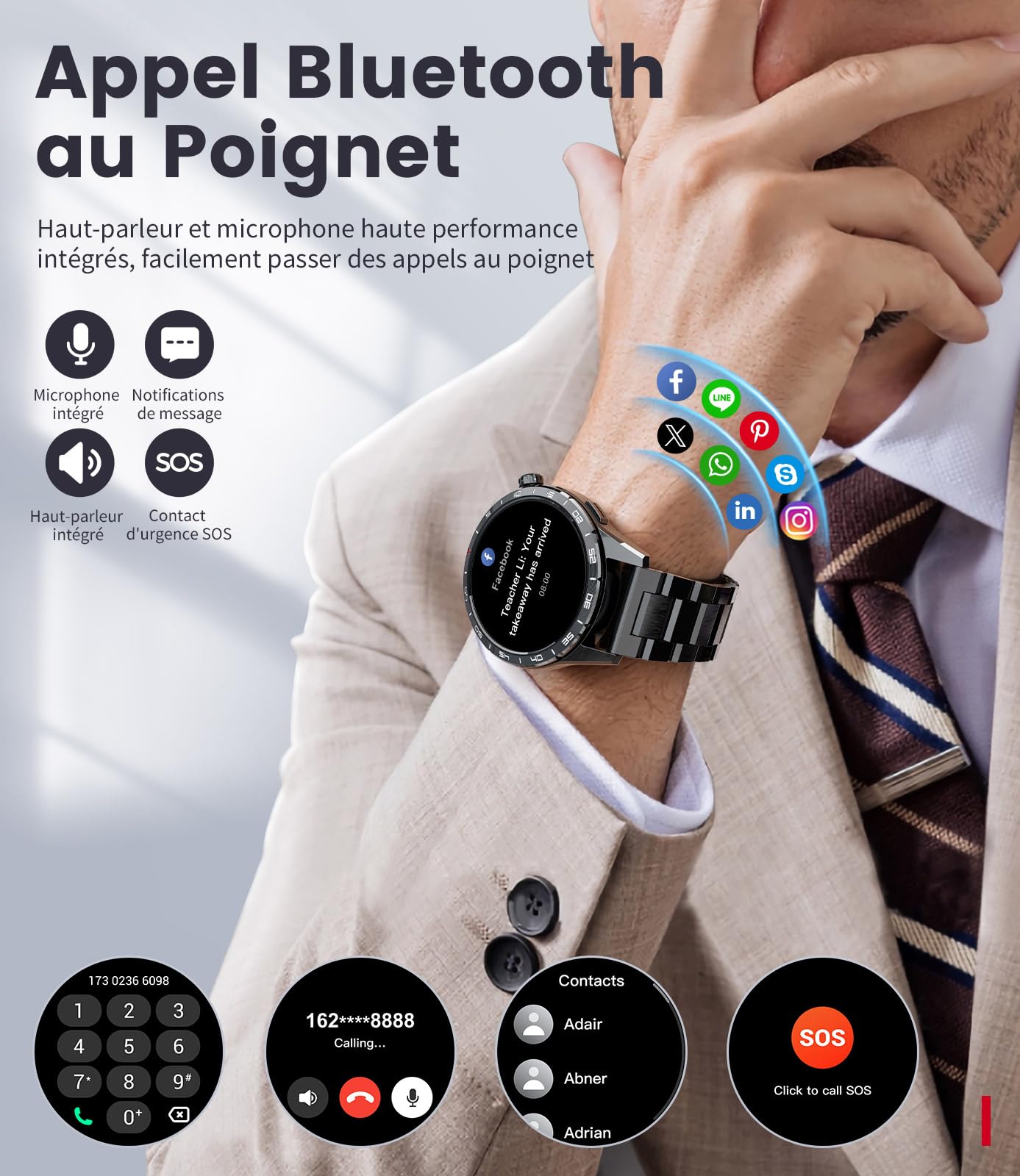 LIGE 2025 Montre Connectée Homme avec Appel Bluetooth,1.43'' Amoled Écran,110+ Modes Sport,IP68 Étanche Montre Fitness avec Fréquence Cardiaque,SpO2,Moniteur de Sommeil pour Android iOS
