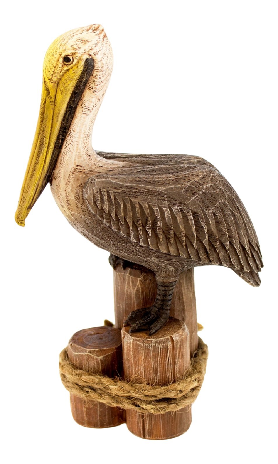 Beachcombers 6.25" Pelican On Triple Piling Wooden Decor Coastal Bird Ocean Sea Beach Home House Summer Table Counter Kitchen Figurine Decoration Brown