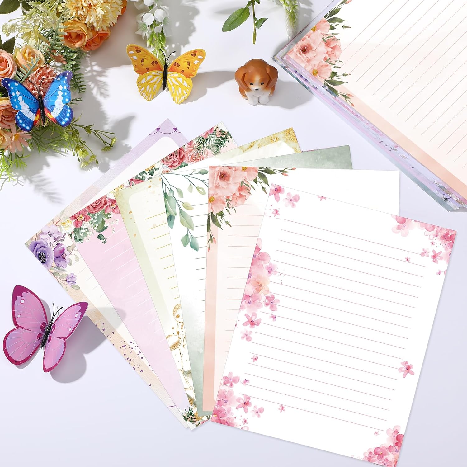 Spakon 180 Pcs Floral Lined Stationery Paper Bulk 8.5 x 11 Inch Double Sided Letter Writing Stationery Flower Letterhead Decorative Printer Paper for Spring Wedding Birthday Party Invitations(Floral)