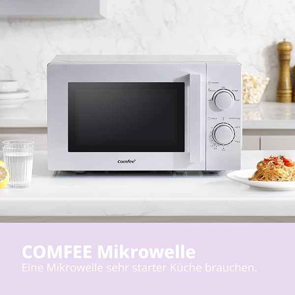 Besuche den Comfee- Comfee CMSN 20 si Mikrowelle/Solo-Mikrowelle mit 5 Leistungsstufen/Innenbeleuchtung/easy Defrost/360°Drehteller/Zwei Drehregler/20L/700W/ Silber in use