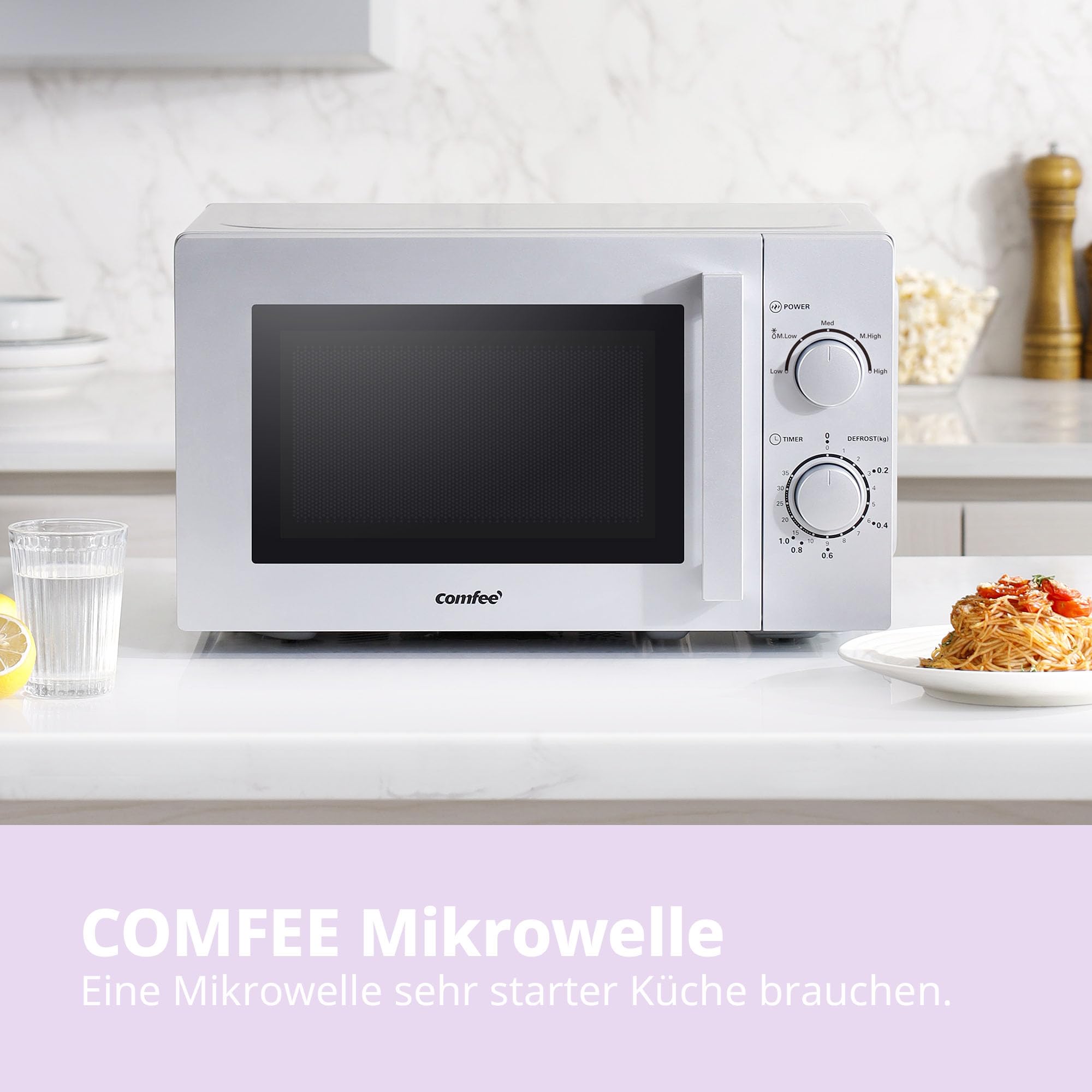 Comfee CMSN 20 Mikrowelle Solo 20L 700W 5 Leistungsstufen Silber