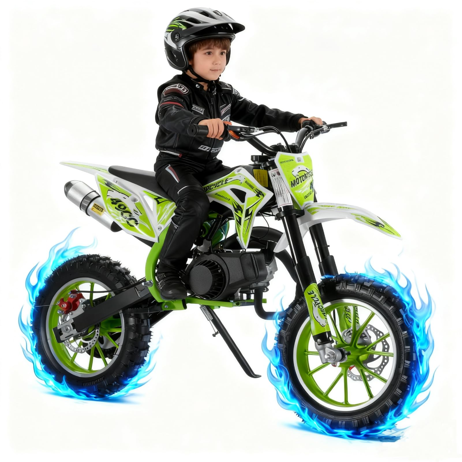 2025 Upgrade 49cc Kids Dirt Bike with Dual Disc Brakes, 2-Stroke 40KM/H Gas Pitbike - Reinforced Chain Guard & Anti-Slip Tires Mini Motocross for Off-Road (150kg Load)