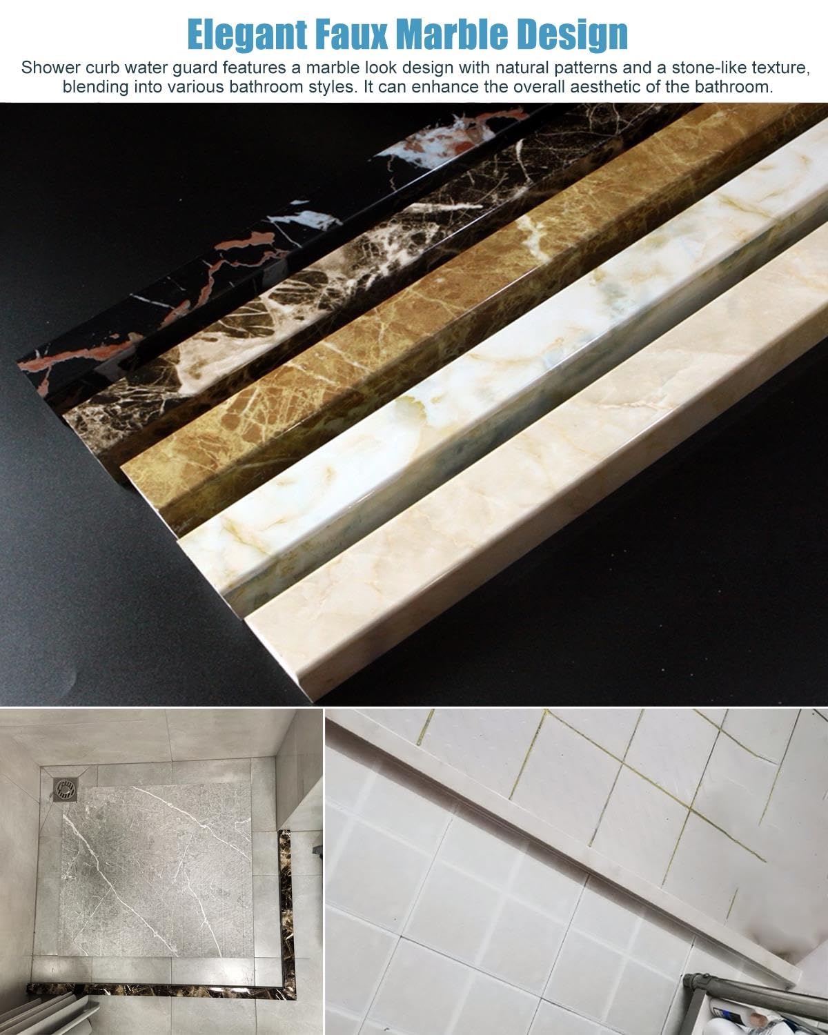 Barriera Doccia Ferma Acqua Barriera Soglia Doccia Effetto Marmo, Resina | Striscia Ferma Acqua per Soglia Doccia Walk-in, Barriera Pavimento Bagno, Protezione dall'Acqua(Marble look B,L-90cm(36"))
