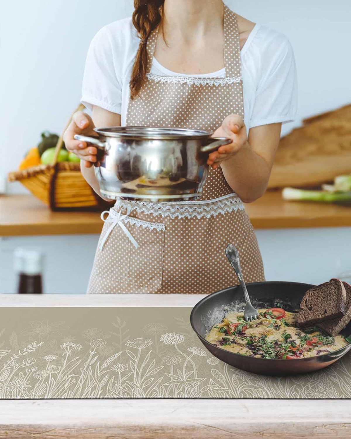 Heat Proof Table Pads Waterproof Decorative, Fall Brown Floral Non-Slip Table Countertop Protector, Summer Autumn Butterfly Insulation Mat for Dining Room, 48 x 12 Inches