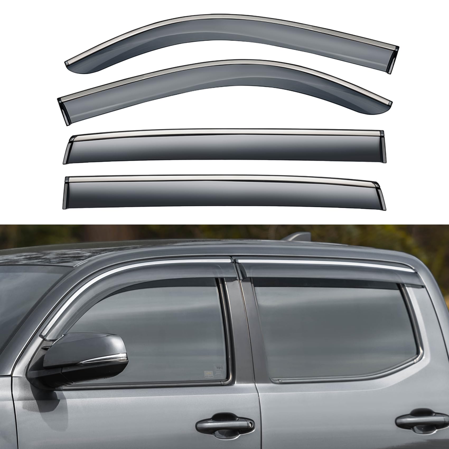 Window Visors Rain Guards Fit for Double Cab Tacoma 2016-2023,Tape-On Rain Guards for Car Windows,Durable PC Material Vent Visors for Cars,Side Window Deflectors for Toyota Tacoma Accessories-4 PCS