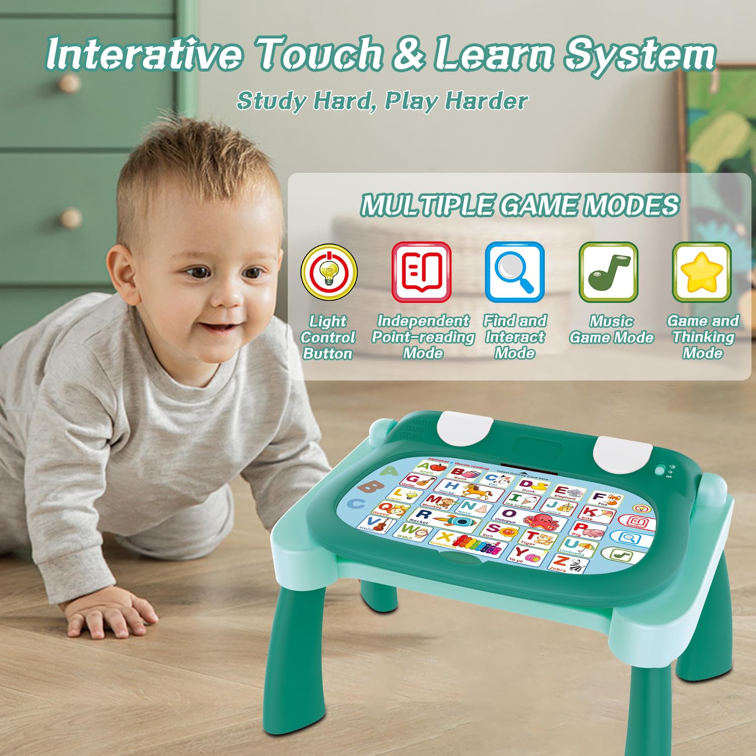 Leopmase 4-in-1 Touch & Learn Activity Desk, Educational Toys with Interactive Learning System Cards and Music Sheets Writing Board, Piano Learning Toys for Toddlers 1-3