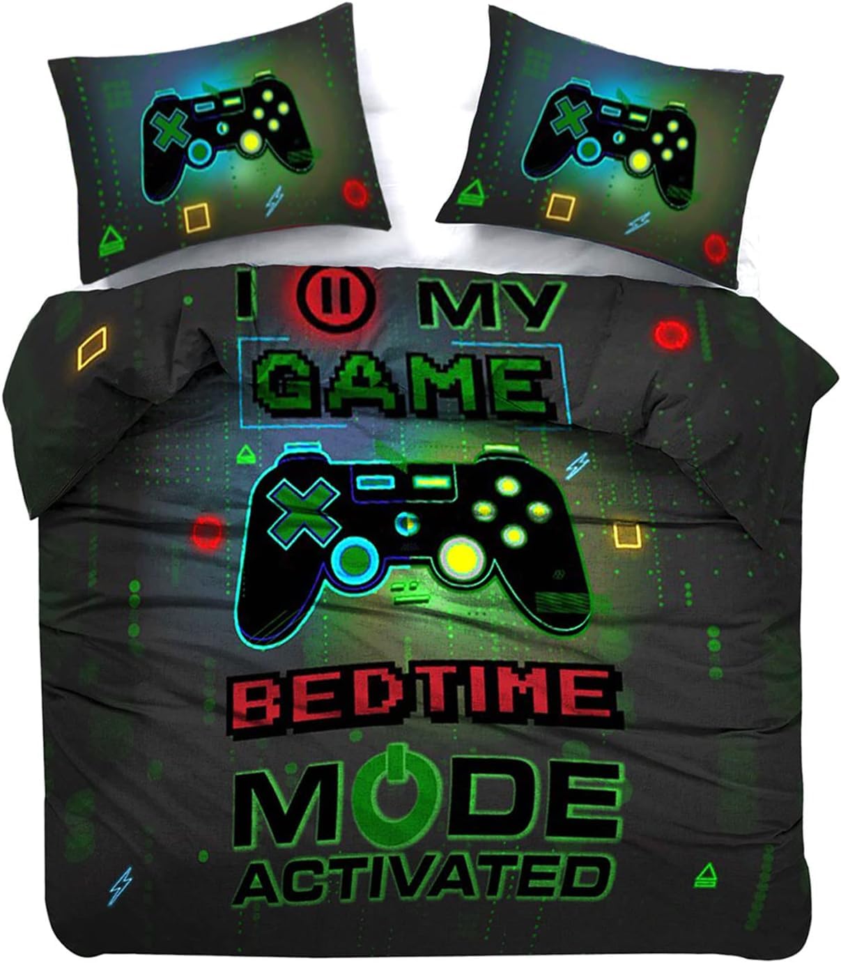 Lions Gaming Bedding - King Size Multi Color Printed Kids Duvet Set Quilt Cover with Matching Pillowcase, 3 Piece Reversible Quilt Covers, Gamer Bedroom For Boys, 230x220cm