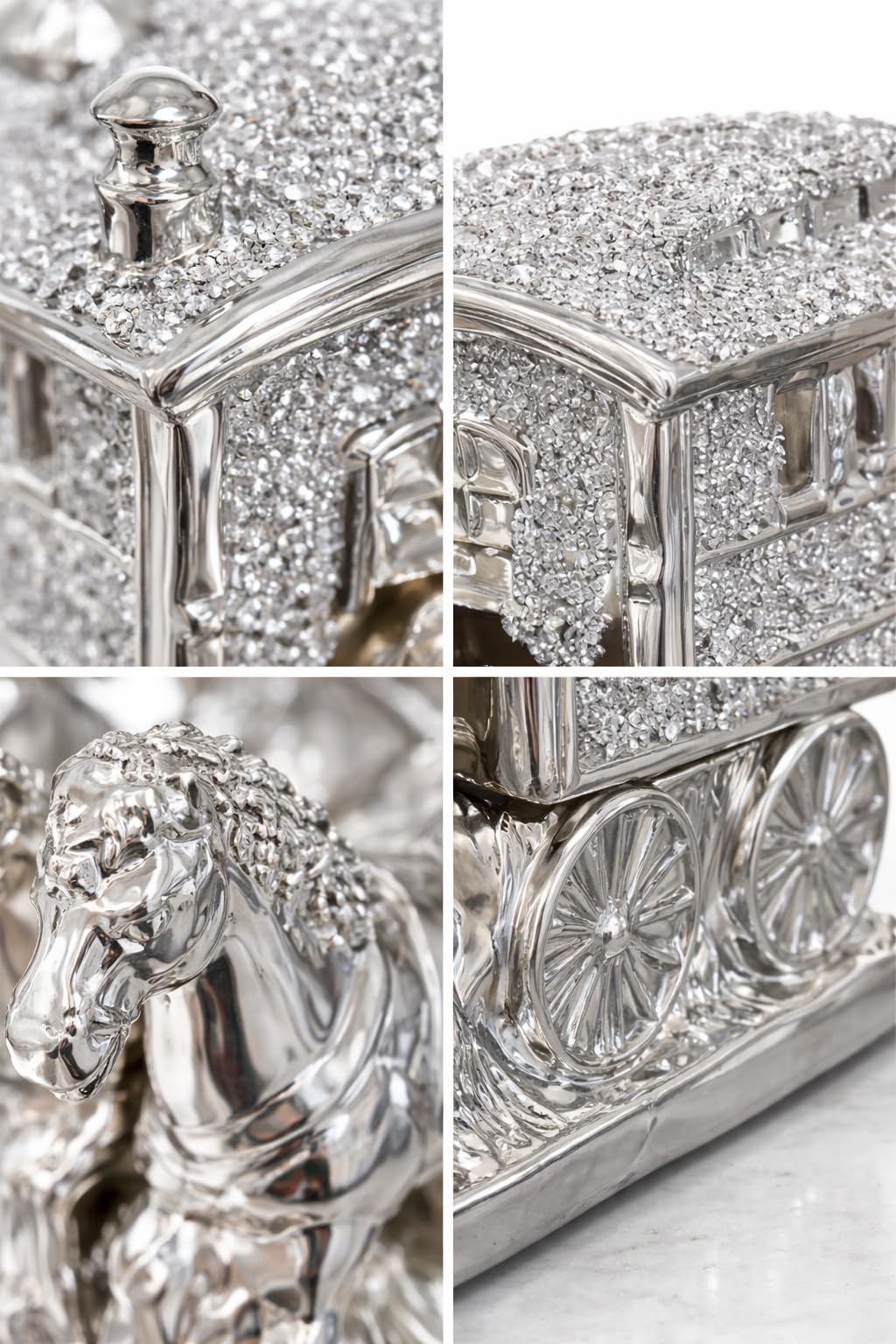 Ornamenti Cavallo Con Carro Gypsy Crushed Diamante Carrozza Ornamento Shelfsitter Bling