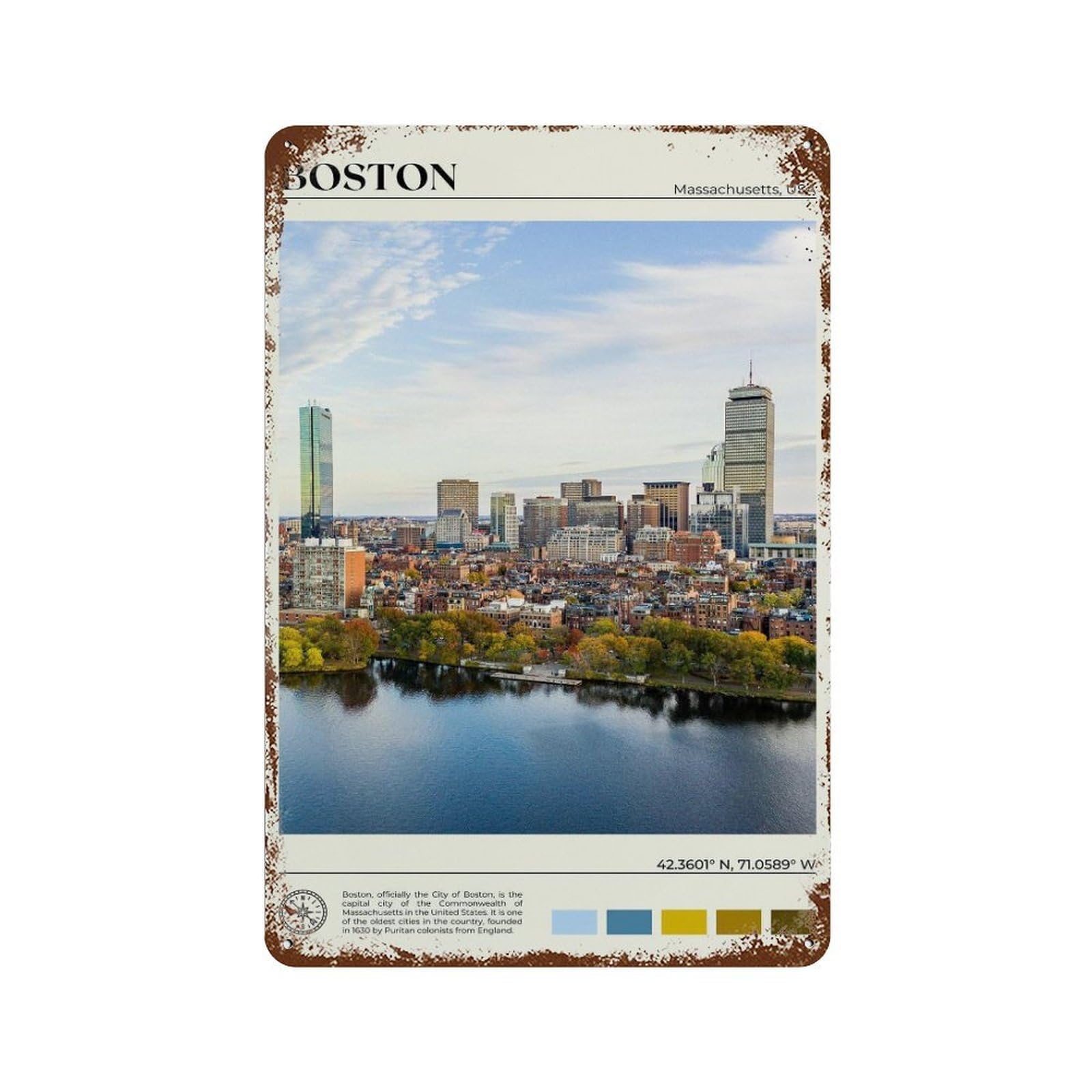 xiaoxiaoshen Real Photo Boston Decor Massachusetts Wall Decor Art Metal Tin Poster Modern Home Decor Art Home Bar Shop Decorations Vintage Sign 30x20cm