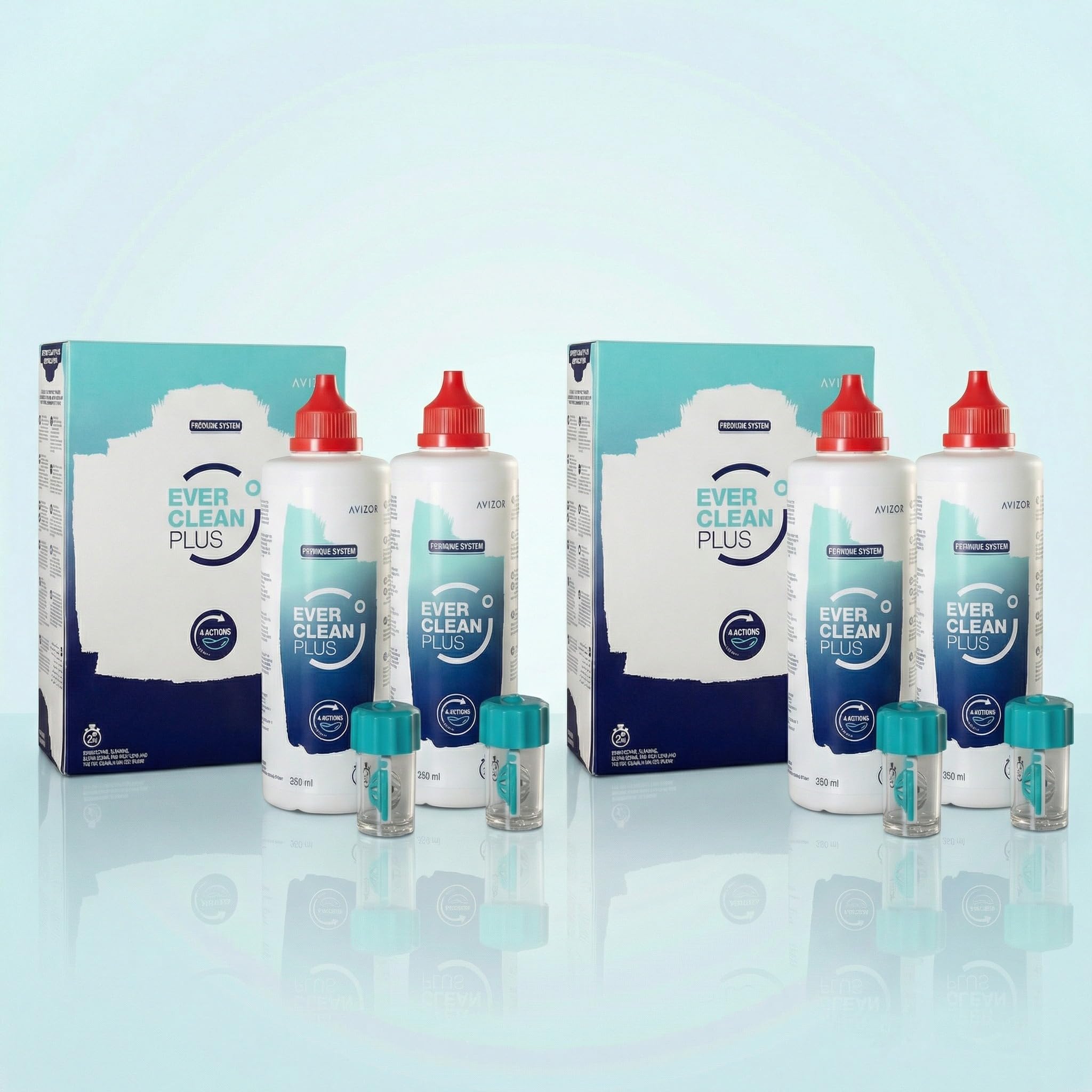 Avizor Ever Clean Plus 4 x 350 ml + 180 Tablets - Cleaning and Disinfectant Solution for Contact Lenses - Removes Lipids and Proteins - No Preservatives - Economy Pack