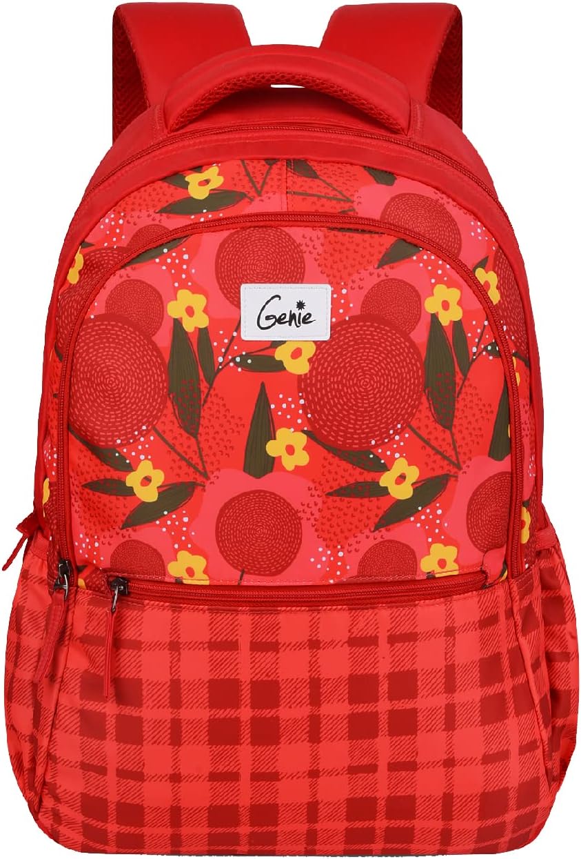 Genie Chekmex Backpack for Women - 2 compartments, School Bags for Girls, Stylish and Trendy College Backpacks for Girls, Water Resistant and Lightweight Bags for Office and Travelling Purpose.