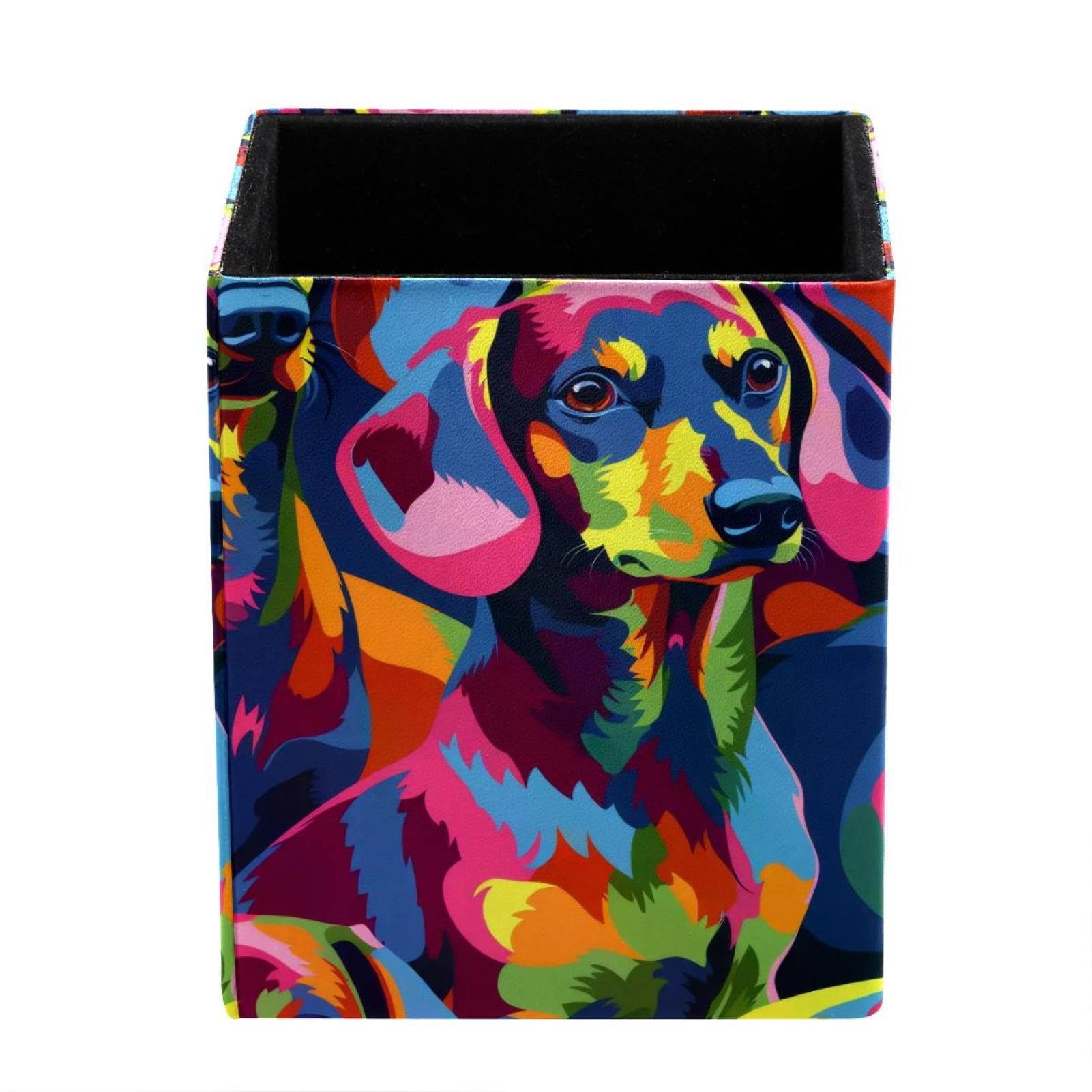 FWJZDSP Pen Holder for Desk, Colorful Dachshund Pencil Holder, Pen Cup Functional Desk Organizer for Office Supplies