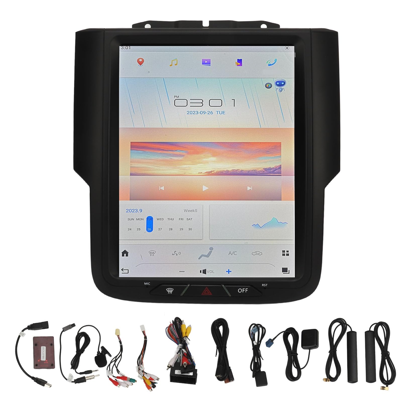 Yctze 10,5-calowy Samochodowy Zestaw Stereo z nawigacją, Obsługa 8+128G 11 dla 1500 2500 3500 z technologią Modern (Kompatybilny z oryginalną automatyczną)