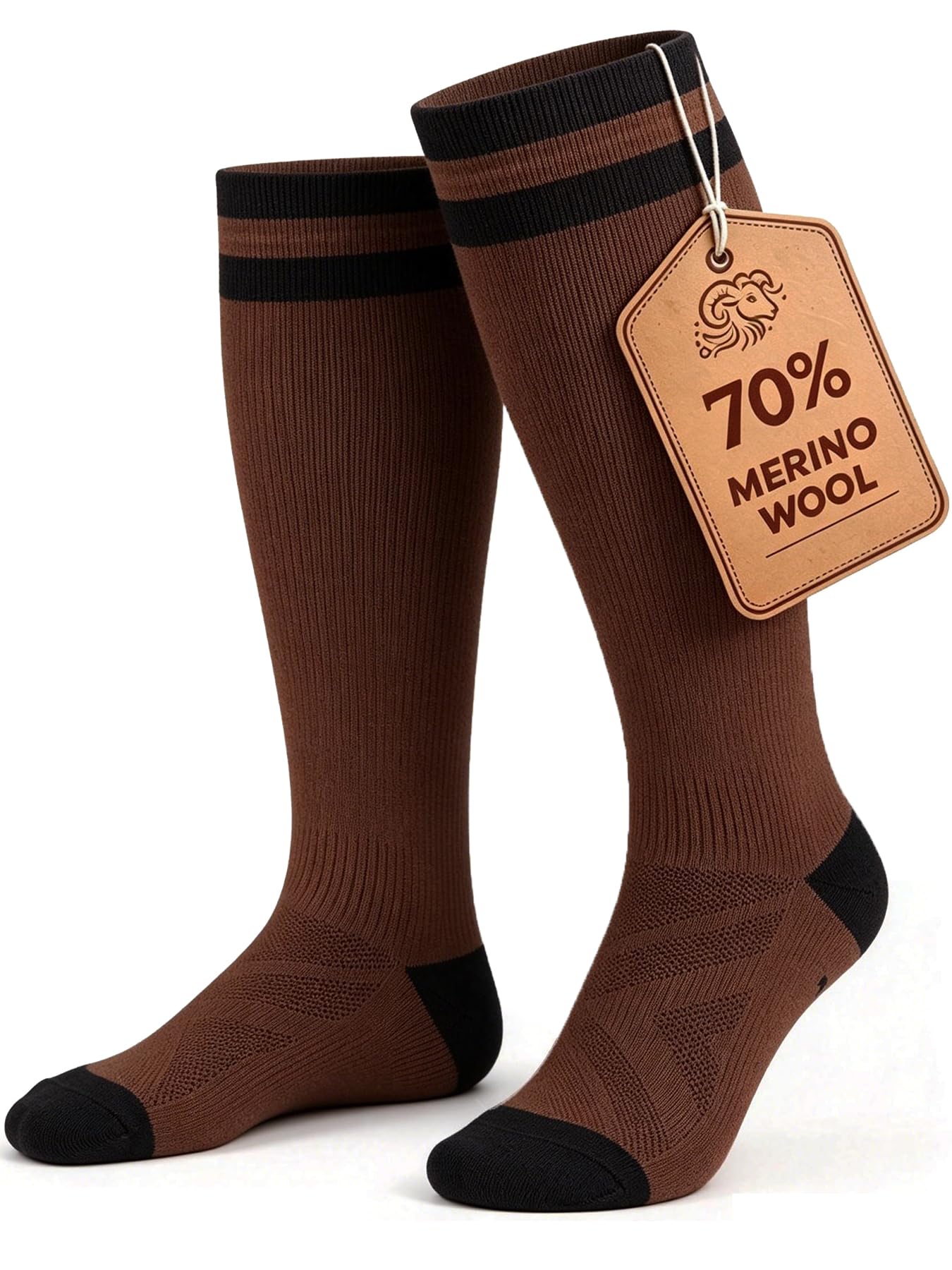 70% Merino Wool Compression Knee High Socks For Women Men, 15-20 mmHg