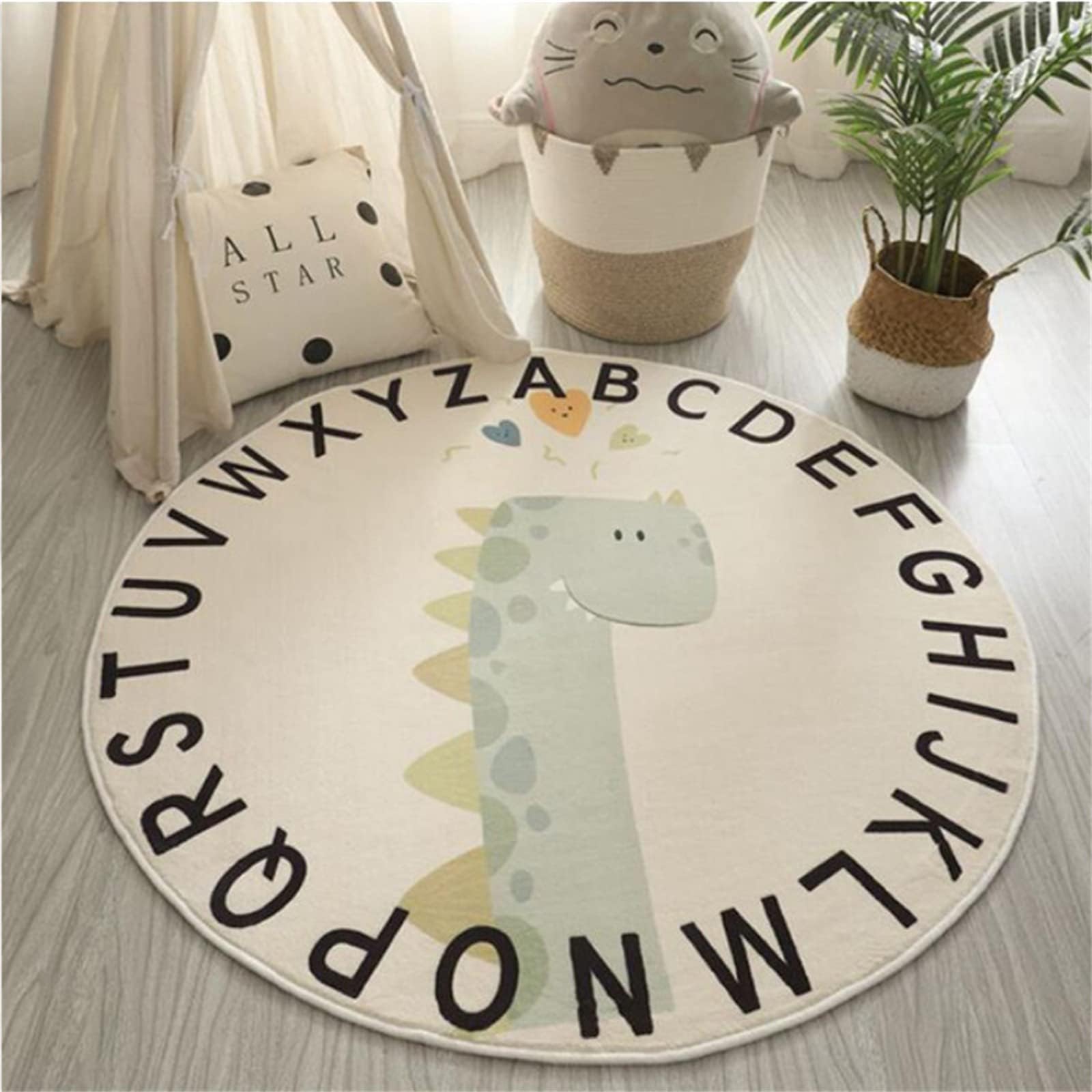 Jiuqianli ABC Round Rug for Kids Warm and Soft Alphabet Nursery Animal Area Rugs Fun Rugs for Play Rooms Non-Slip Mats Crawling Mats Decorative Rugs