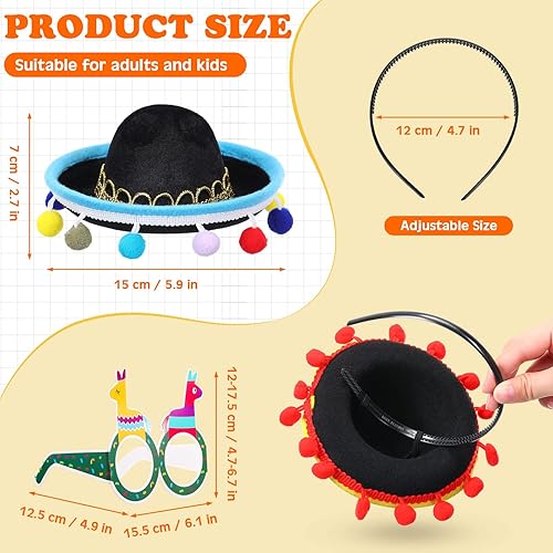 Miniatura 2 de 12 piezas de suministros para fiestas de Cinco De Mayo incluye 6 diademas de tela y paja con 6 piezas de decoración de fiestas de fiesta de papel