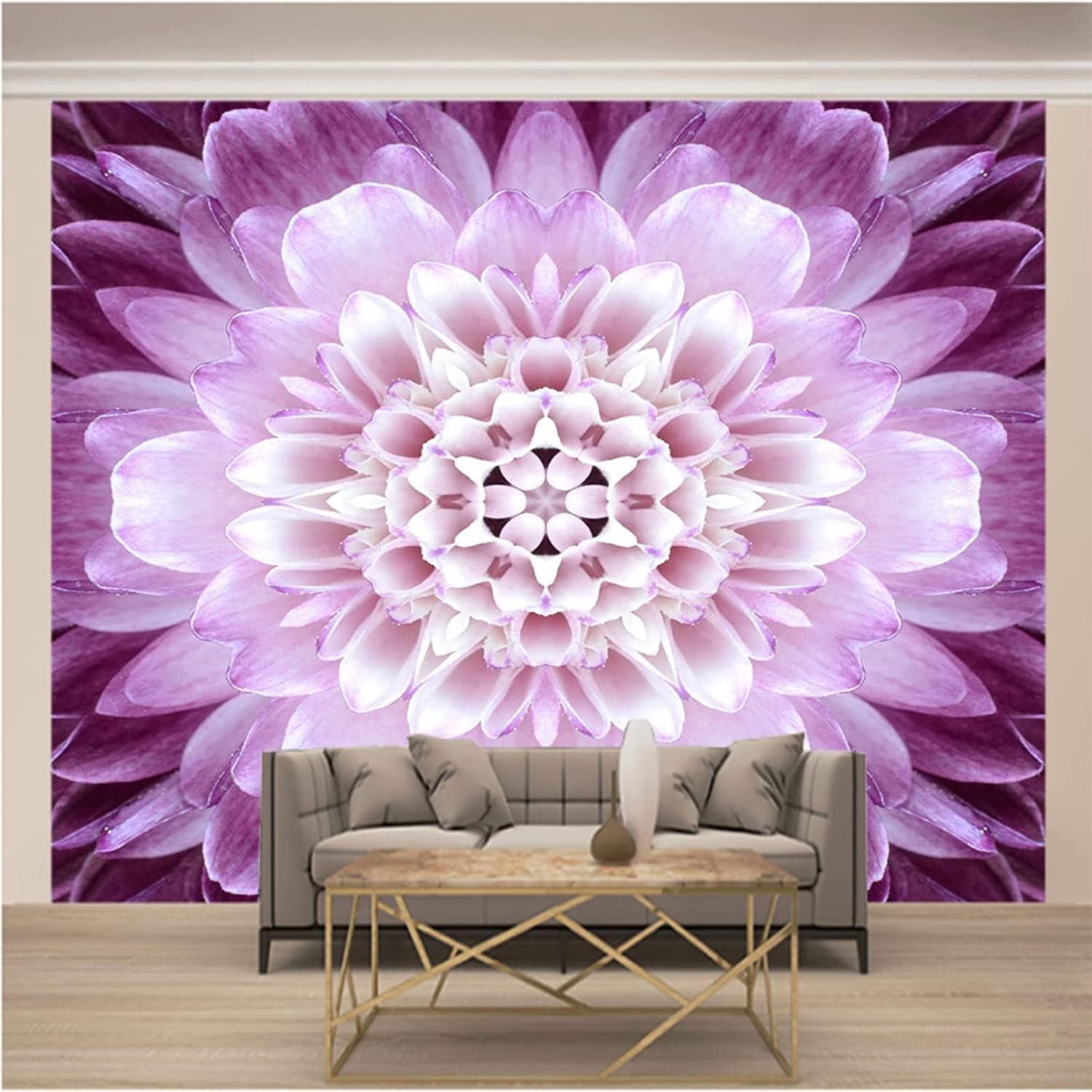 Wallpaper Mural 3D Purple Beautiful Flowers Stickers Murals