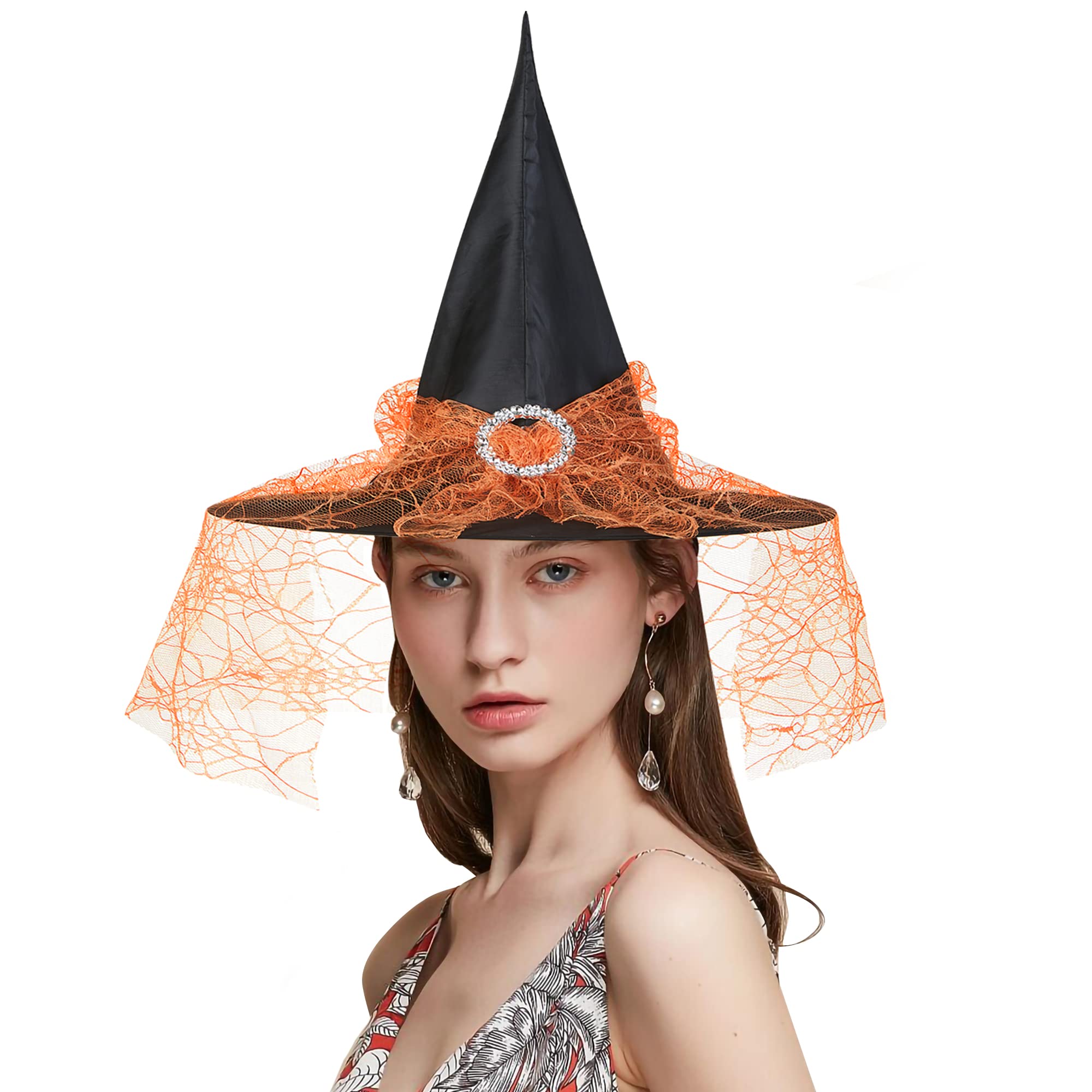 Leuceiy Halloween Witch Hats for Women Halloween Costume Accessory for Halloween Party(Orange)